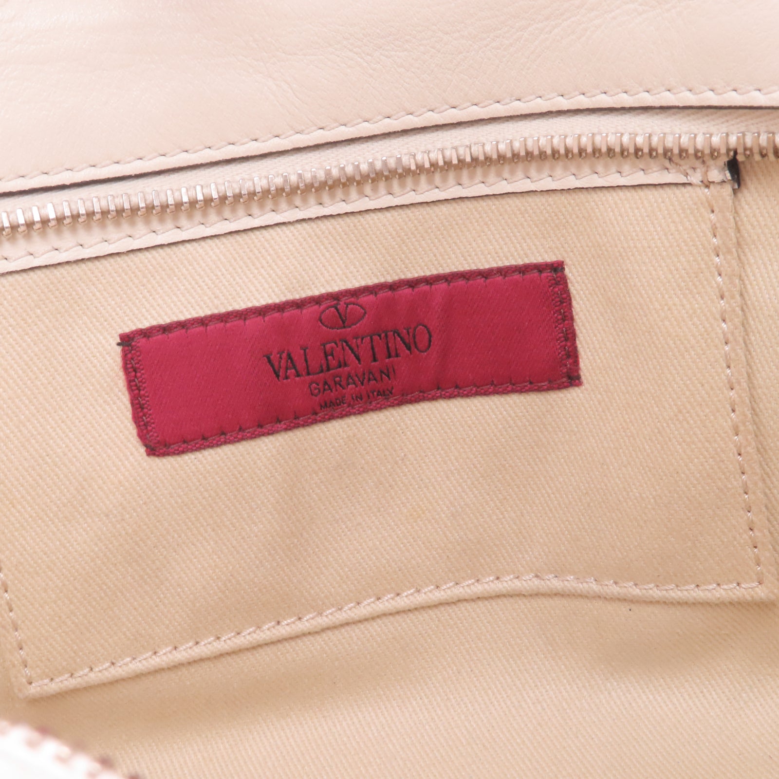 Valentino 牛皮皮革2 Way Shoulder金扣手挽肩背兩用袋米色