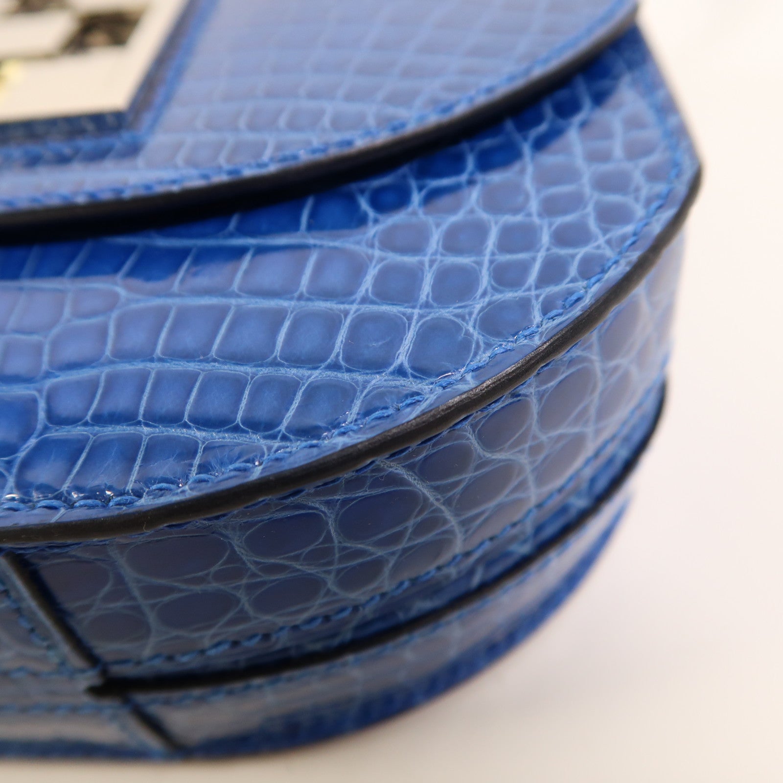 HERMES 鱷魚皮革Mini Mosaique銀扣肩背袋