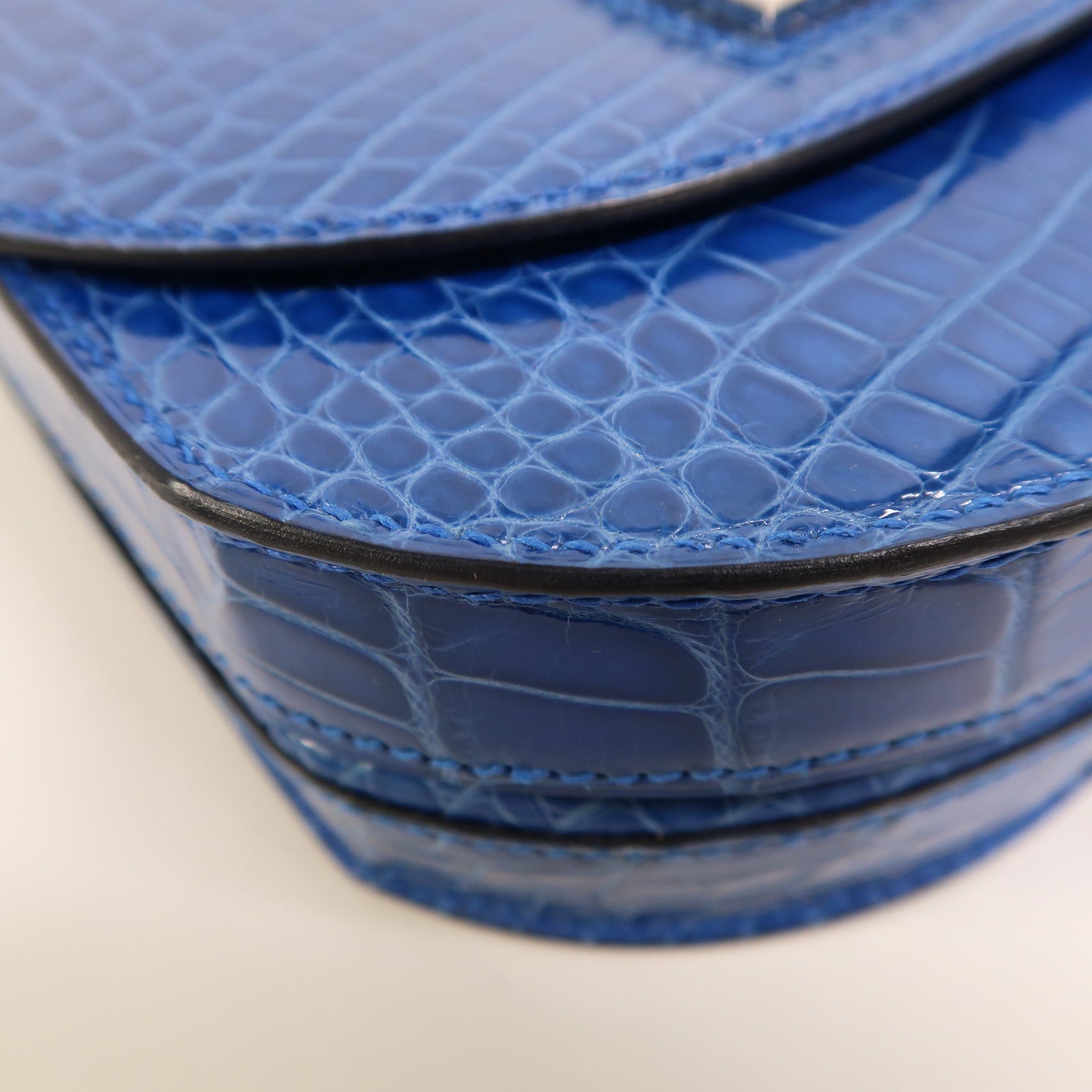 HERMES 鱷魚皮革Mini Mosaique銀扣肩背袋