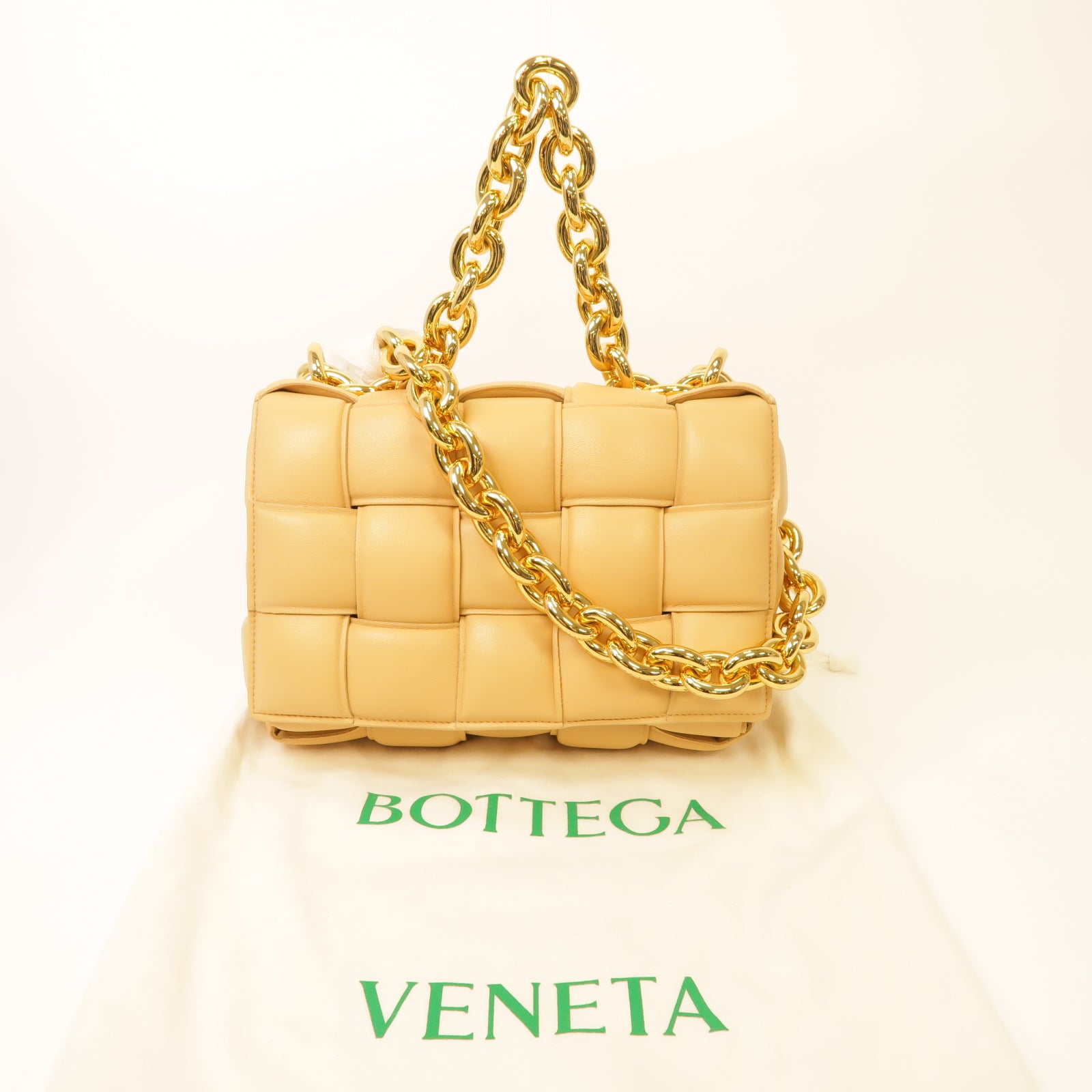 BOTTEGA VENETA 羊皮皮革Chain Cassette金扣手挽肩背兩用袋棕色