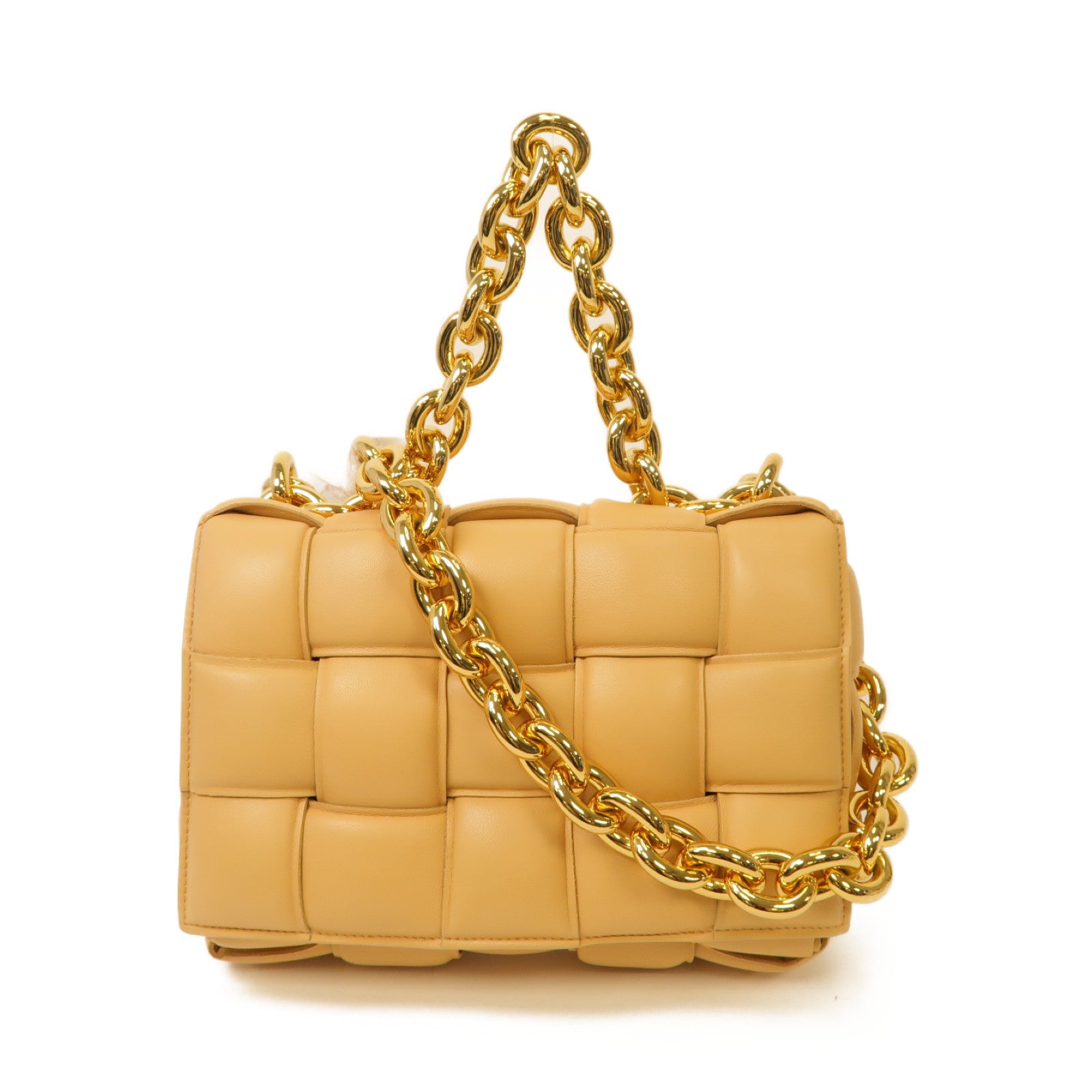 BOTTEGA VENETA 羊皮皮革Chain Cassette金扣手挽肩背兩用袋棕色
