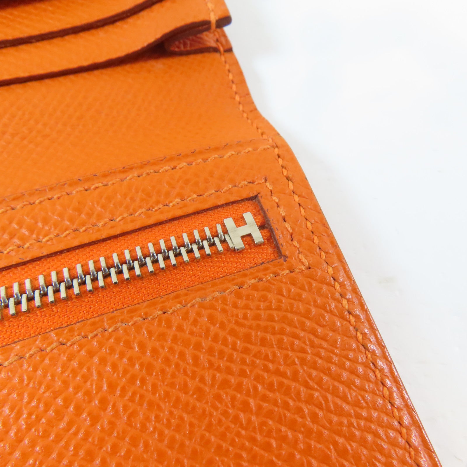 HERMES Epsom皮革Bearn Long Wallet折叠錢包經典橘色