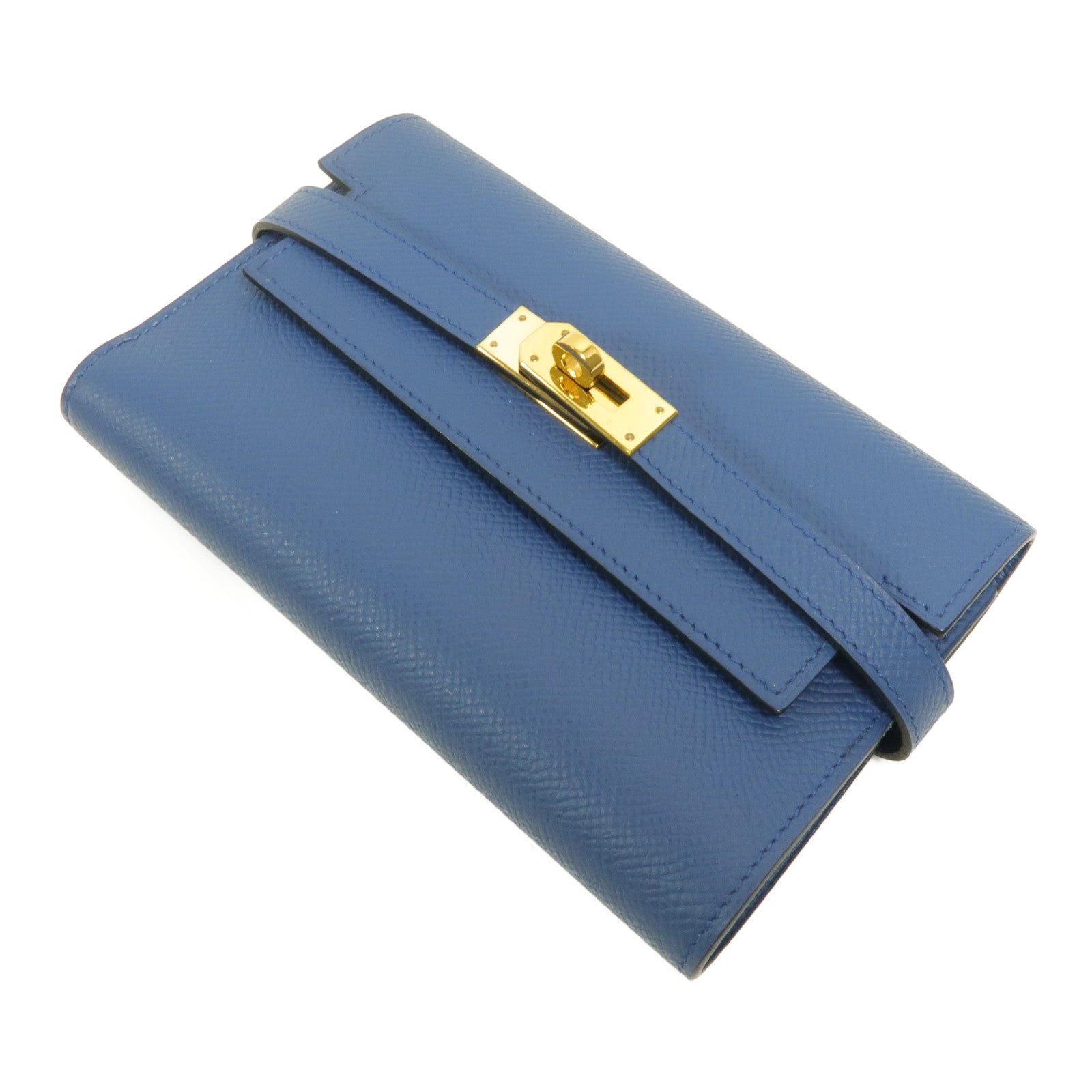 HERMES Epsom皮革Kelly Depliant Medium長錢包Bleu Agate