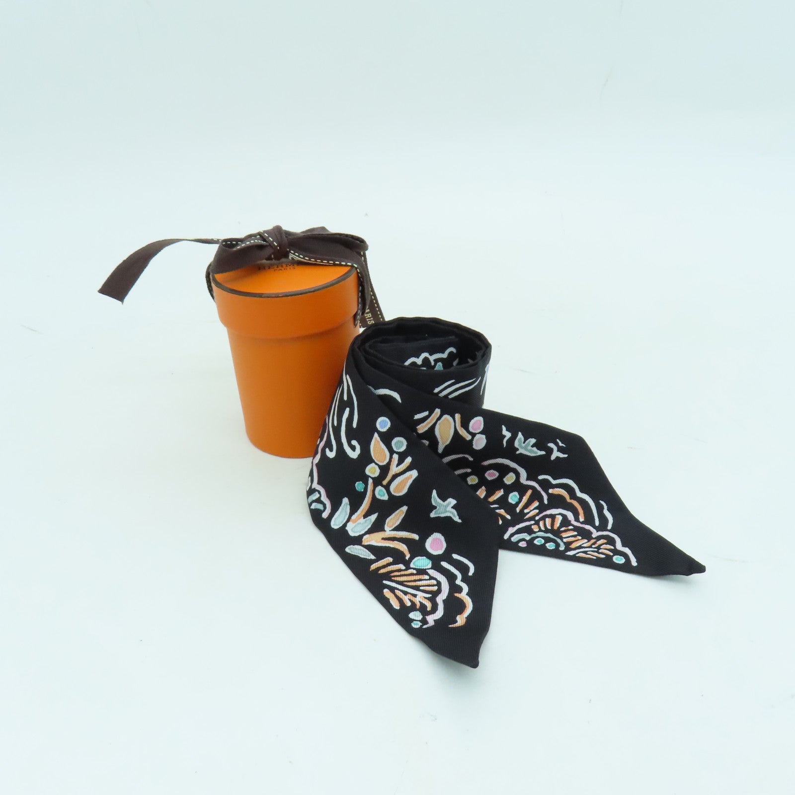 HERMES 【激減優惠】絲質Twilly絲巾黑色/彩色