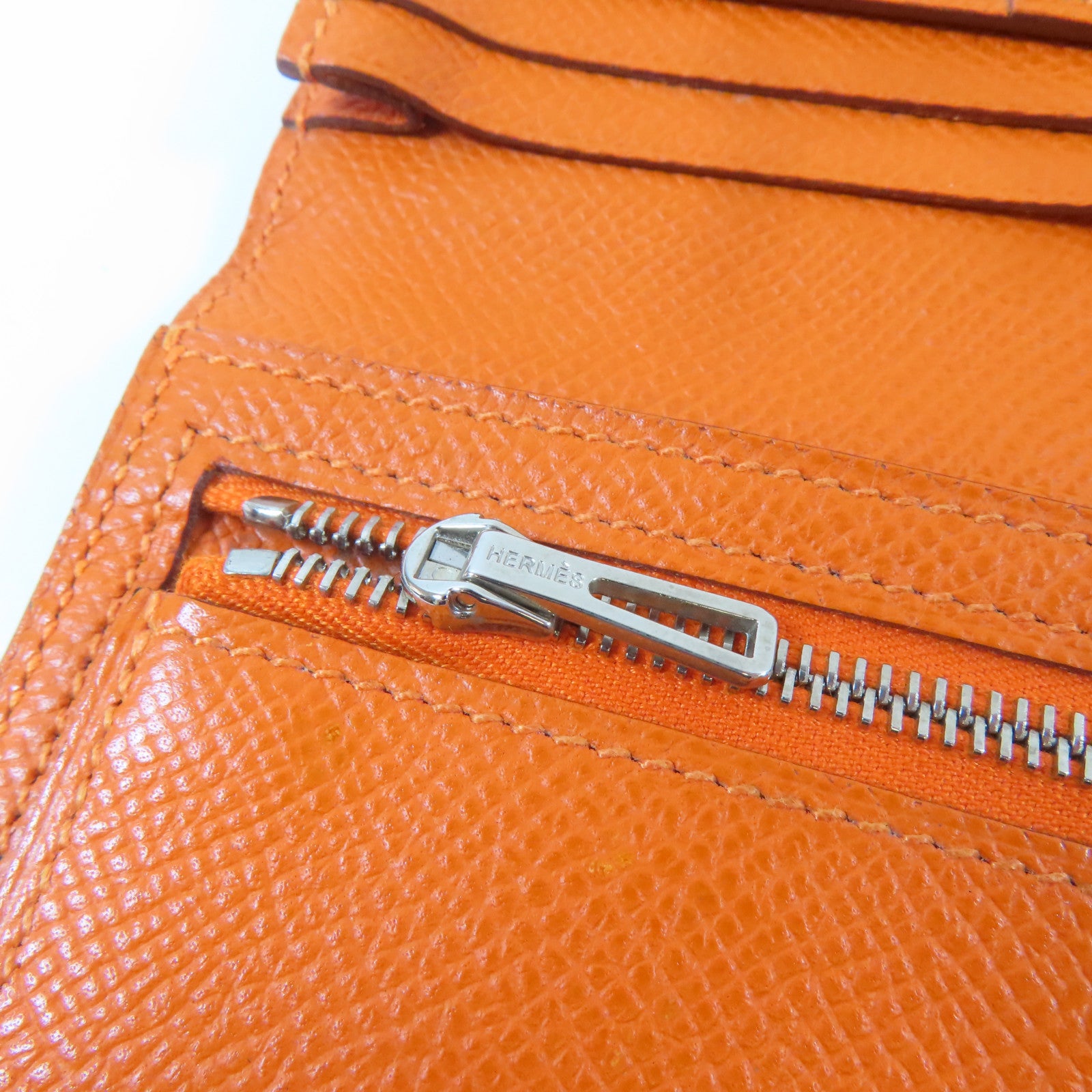 HERMES Epsom皮革Bearn Long Wallet折叠錢包經典橘色