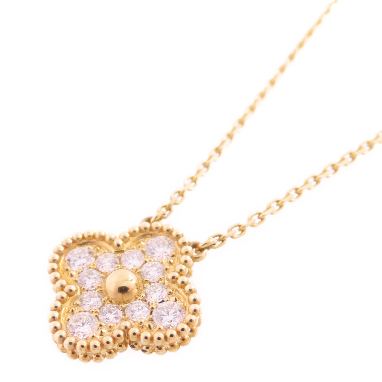 Van Cleef & Arpels 18K黃金/鑽石Vintage Alhambra Diamond Pendant Necklace項鏈