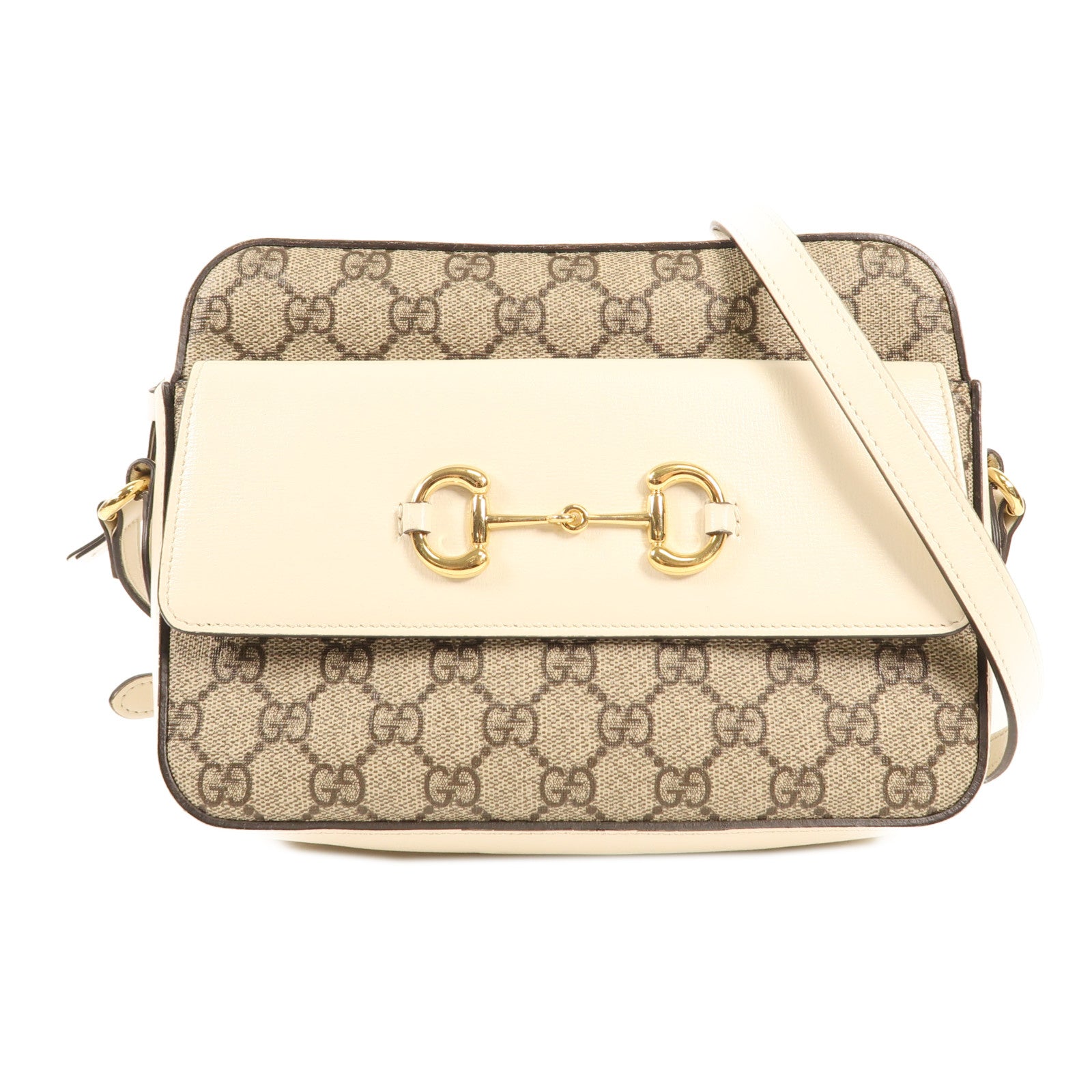 GUCCI 塗層帆布Horsebit 1955金扣肩背袋