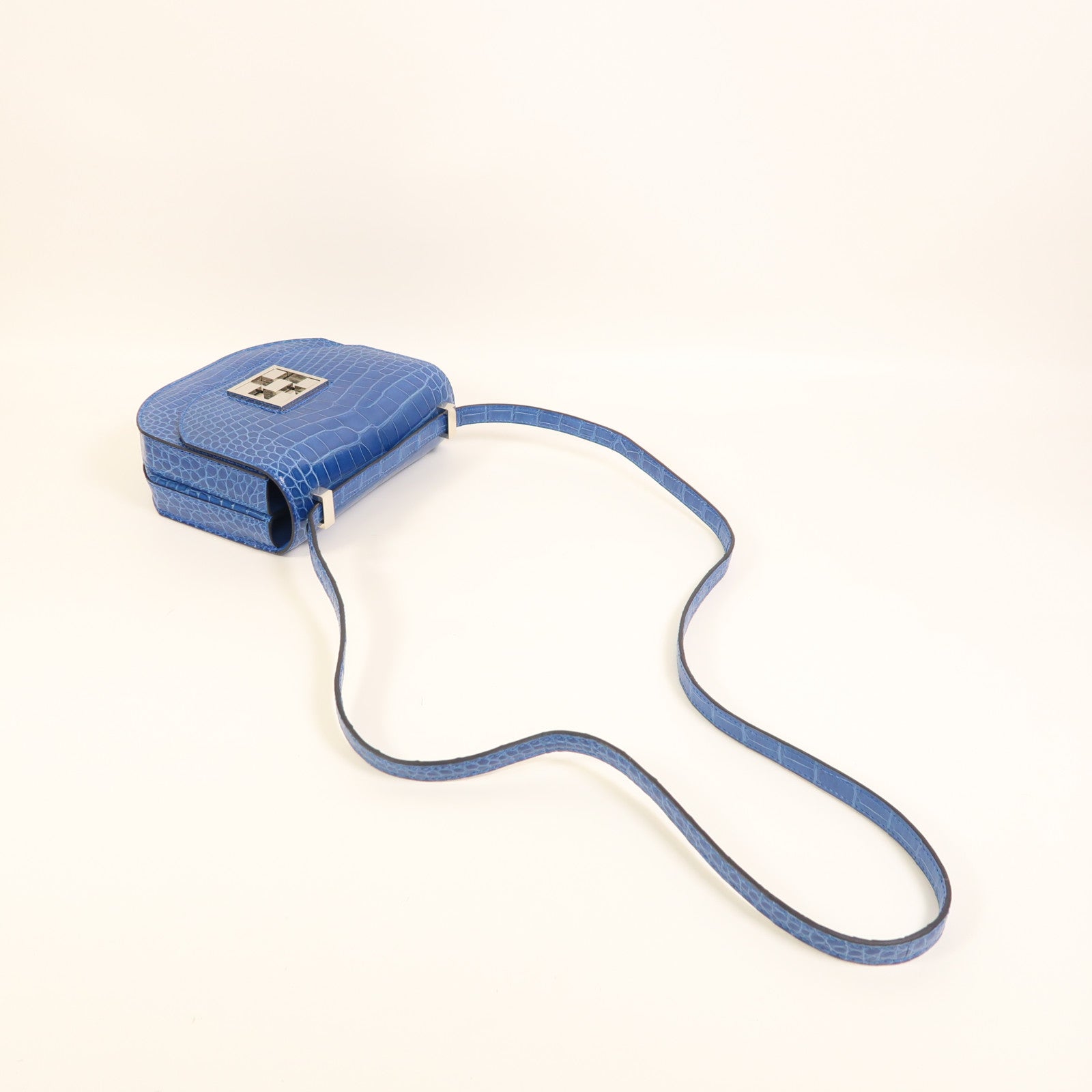 HERMES 鱷魚皮革Mini Mosaique銀扣肩背袋