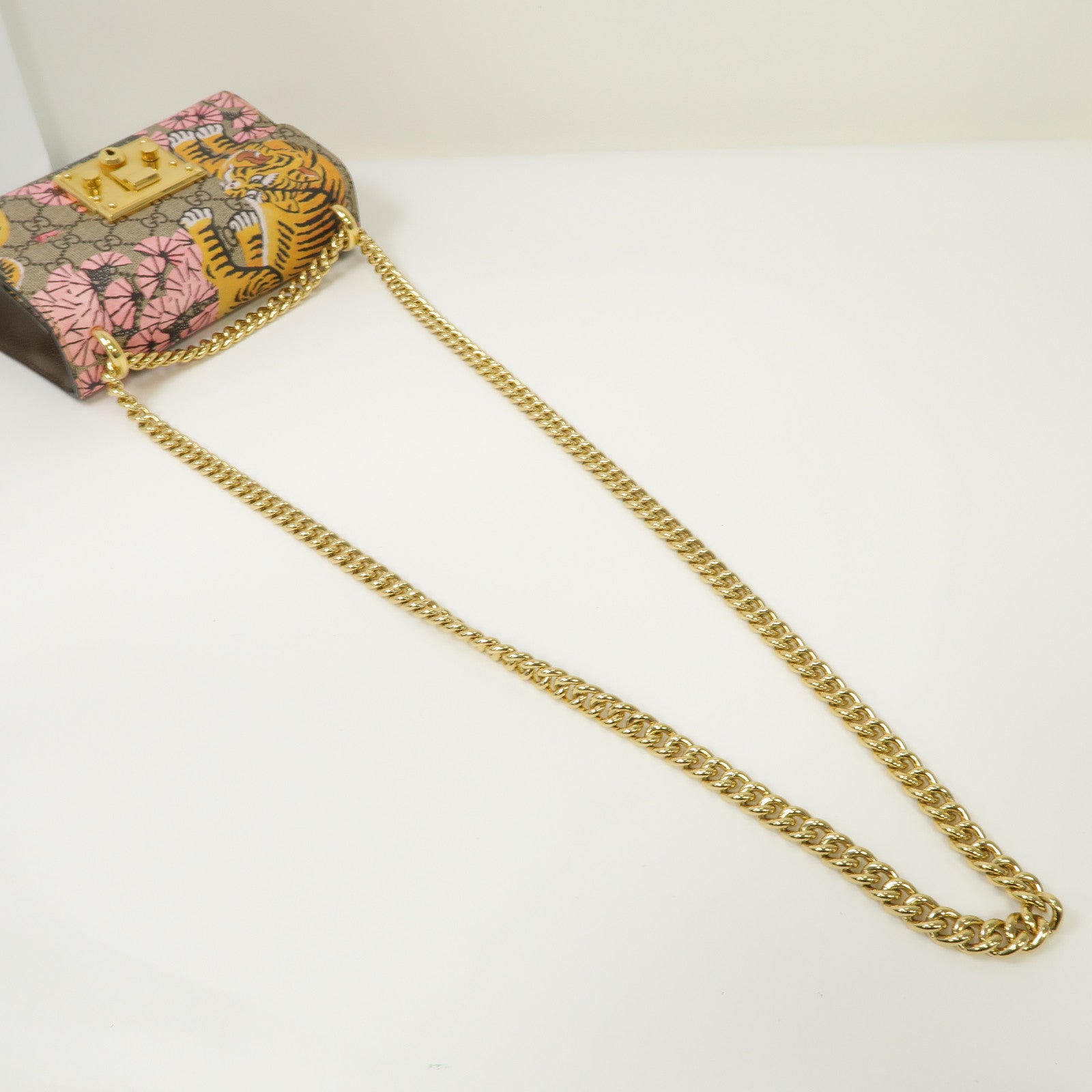 GUCCI 【激減優惠】塗層帆布Padlock GG金扣鏈帶肩背袋啡色