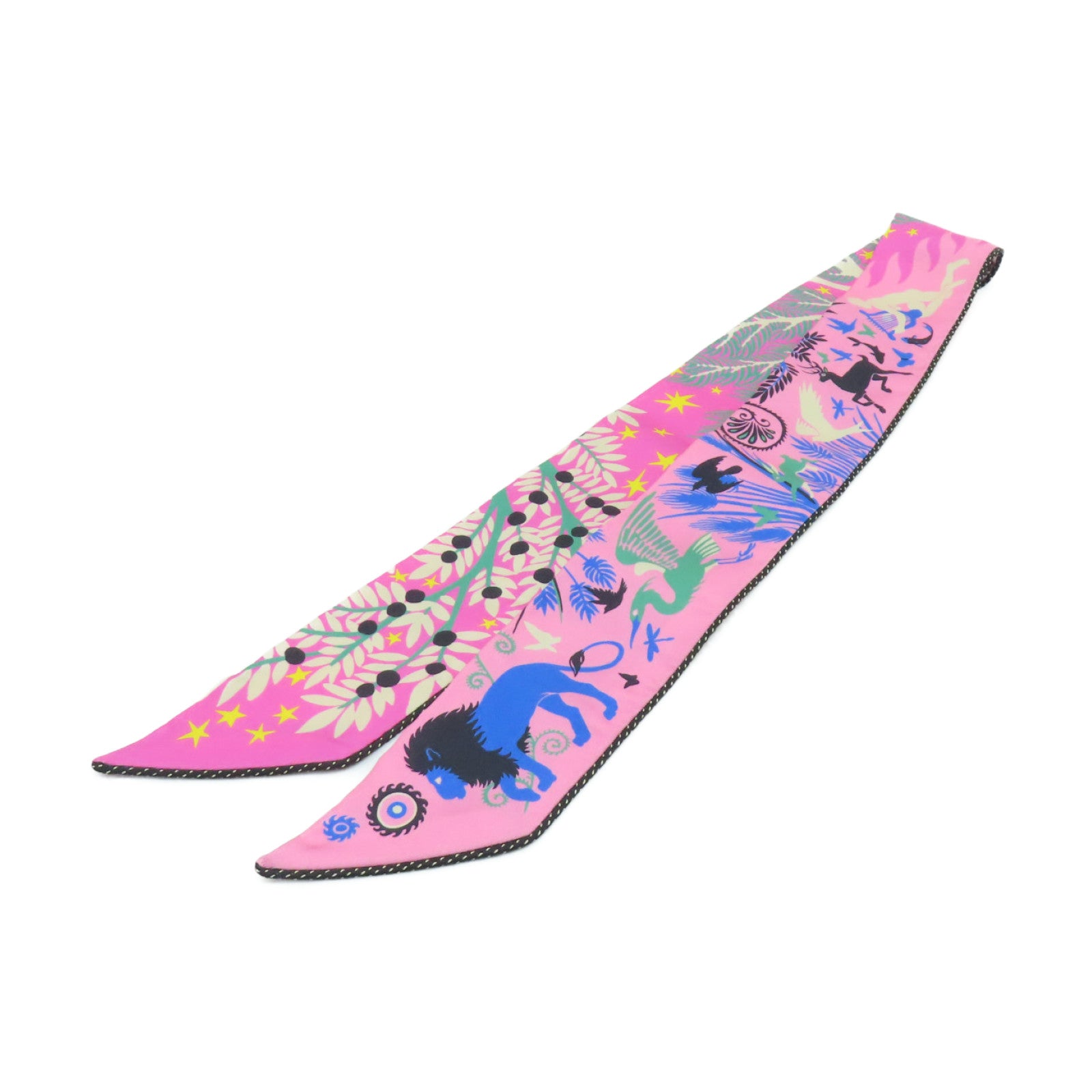 HERMES 【激減優惠】絲質Twilly絲巾粉紅色/彩色
