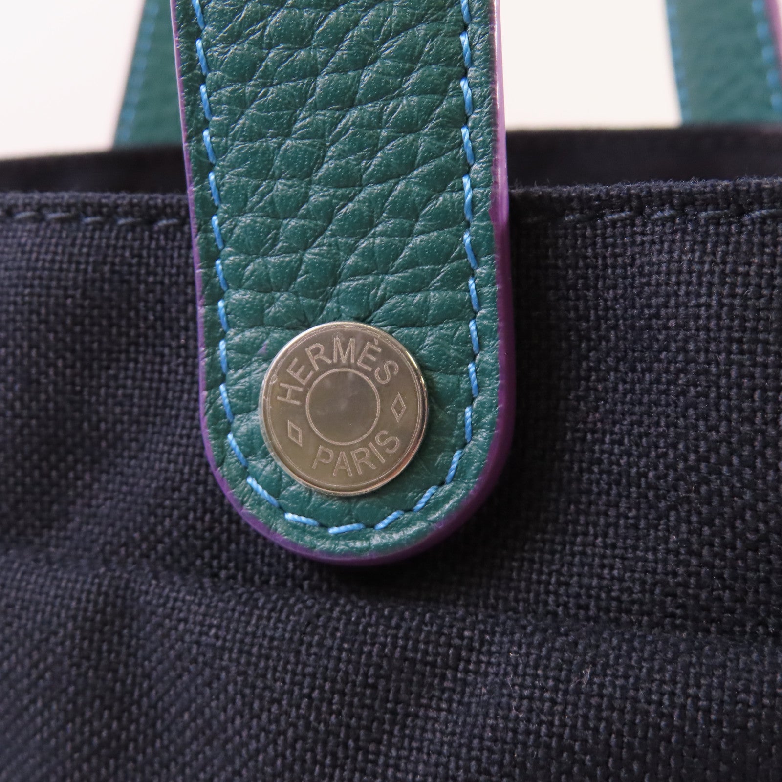 HERMES 帆布Tote Bag銀扣手挽袋深藍色