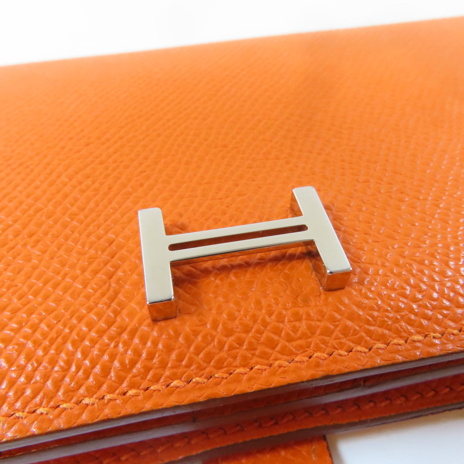 HERMES Epsom皮革Bearn Long Wallet折叠錢包經典橘色