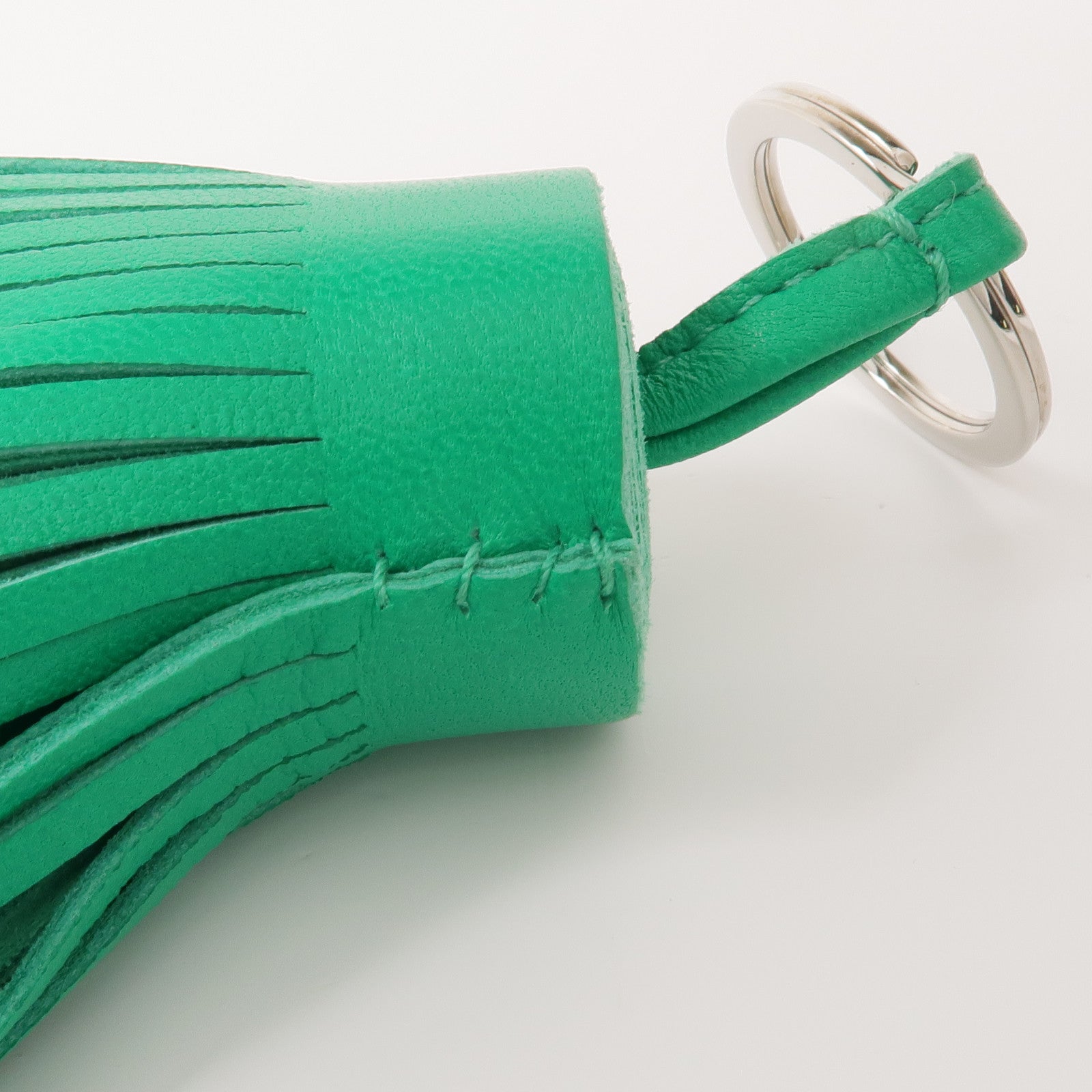 HERMES Milo皮革Carmen Key Ring銀扣鑰匙圈Bambou