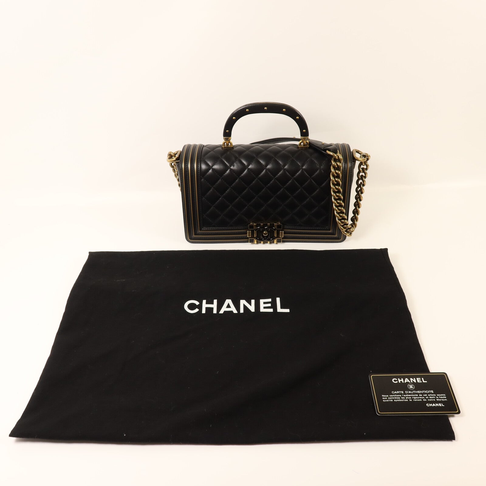 CHANEL 牛皮皮革Boy 25 Studded Handle Flap金扣鏈帶肩背袋