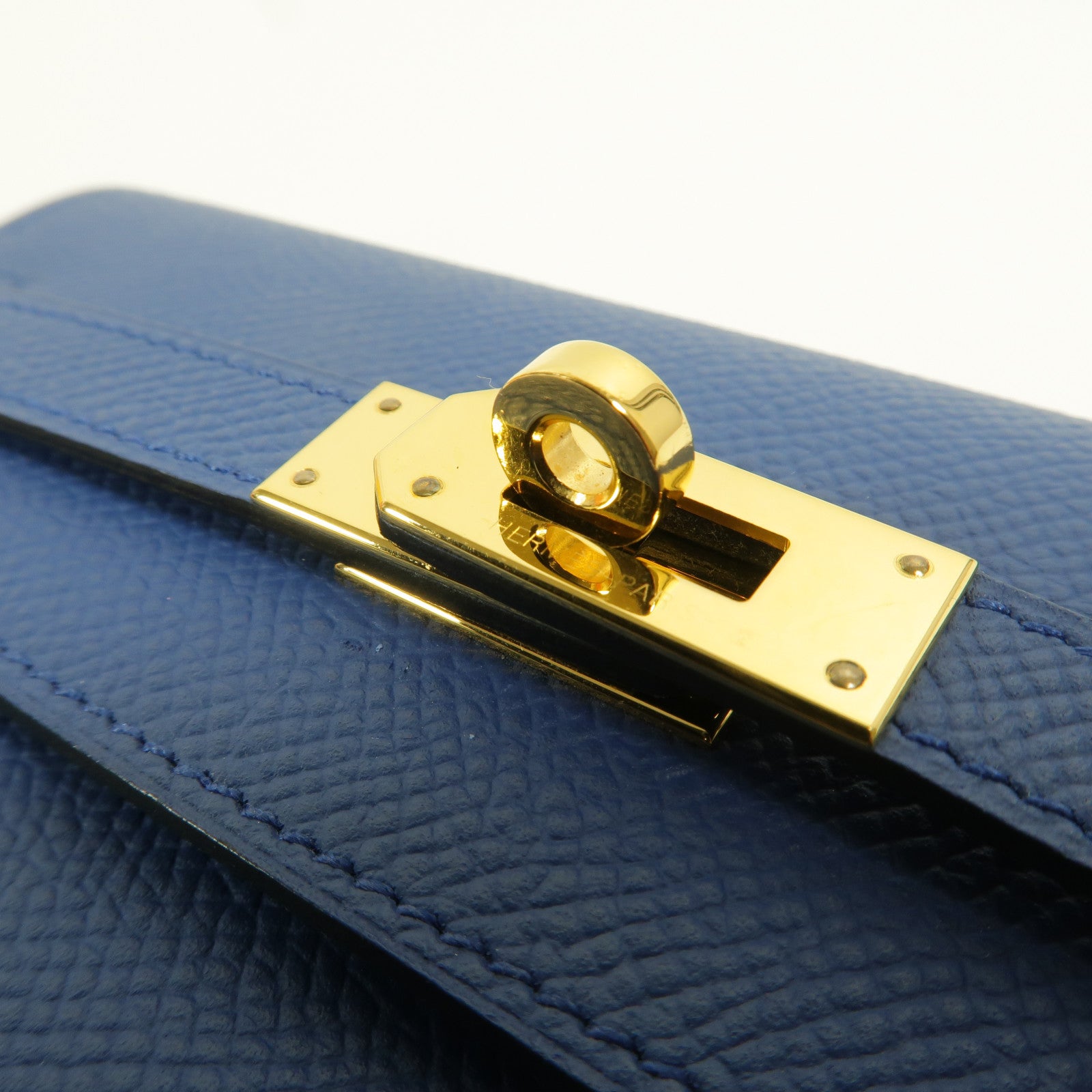 HERMES Epsom皮革Kelly Depliant Medium長錢包Bleu Agate
