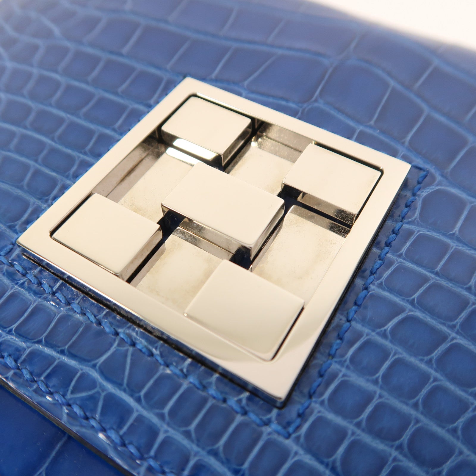 HERMES 鱷魚皮革Mini Mosaique銀扣肩背袋