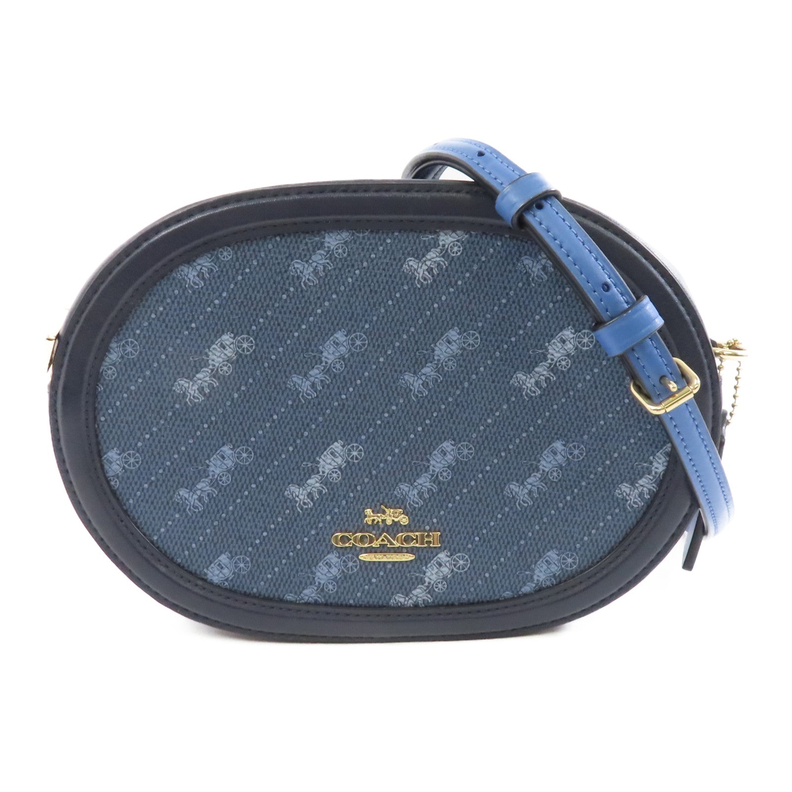 COACH 塗層帆布Shoulder Bag金扣肩背袋藍色