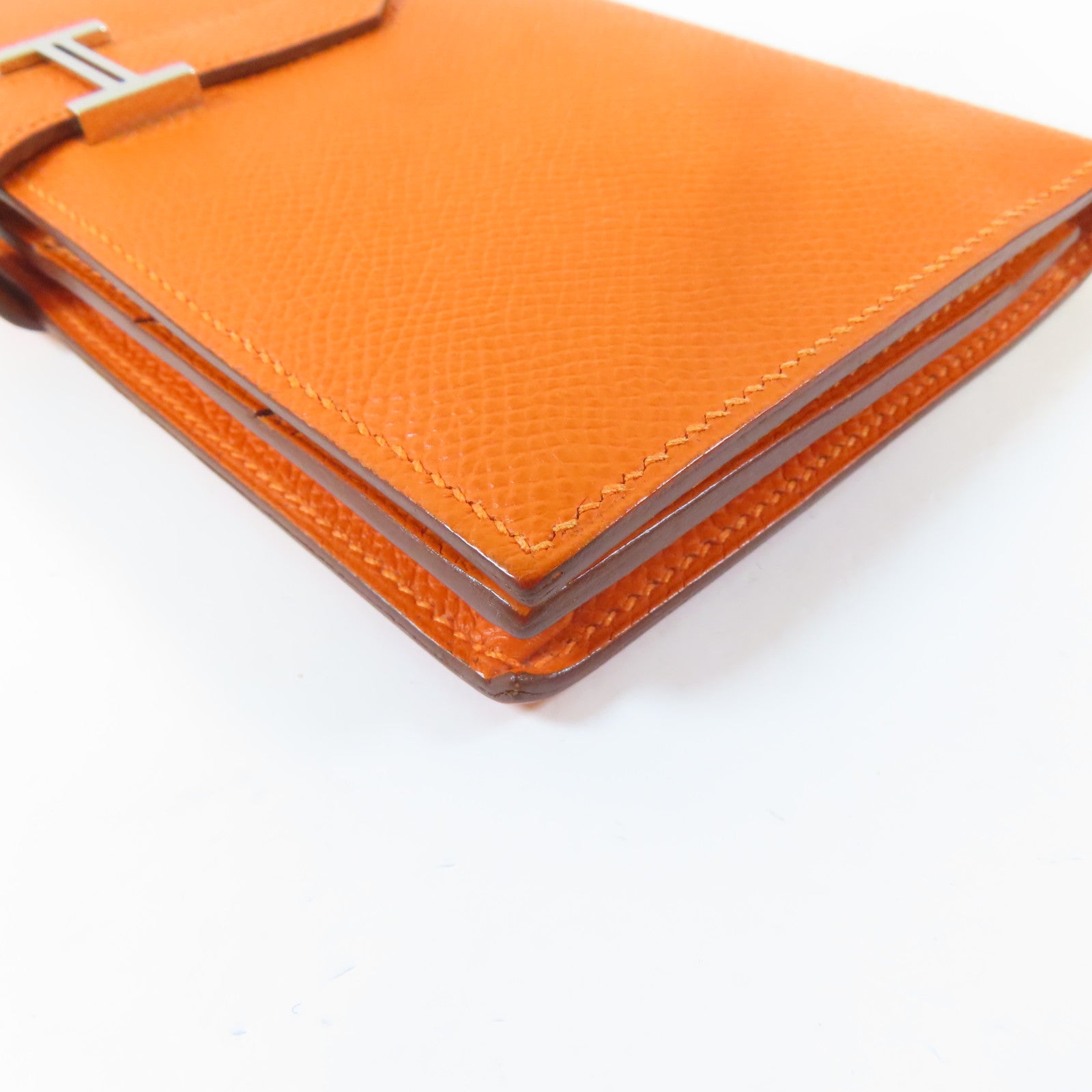 HERMES Epsom皮革Bearn Long Wallet折叠錢包經典橘色