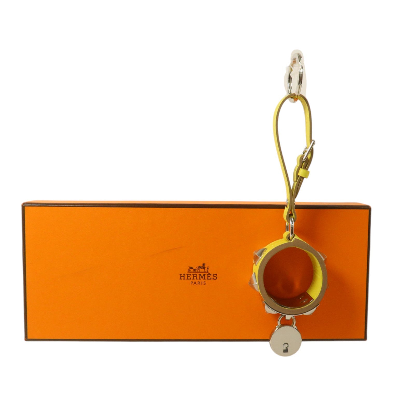 HERMES Epsom皮革Porte-Cle Corridian Bag Charm銀扣掛飾Lime