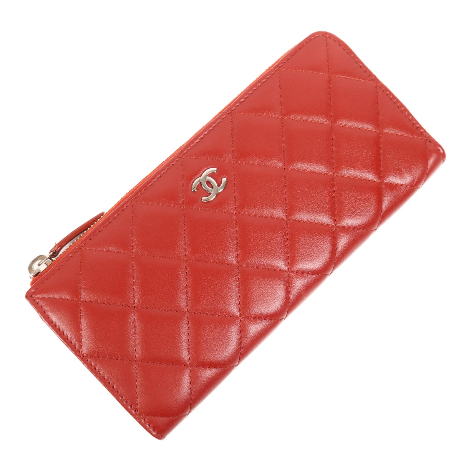 CHANEL 羊皮皮革Long Wallet銀扣長錢包