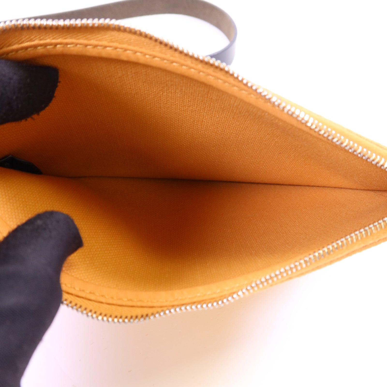 HERMES 帆布Herbag PM銀扣手挽肩背兩用袋Moutarde