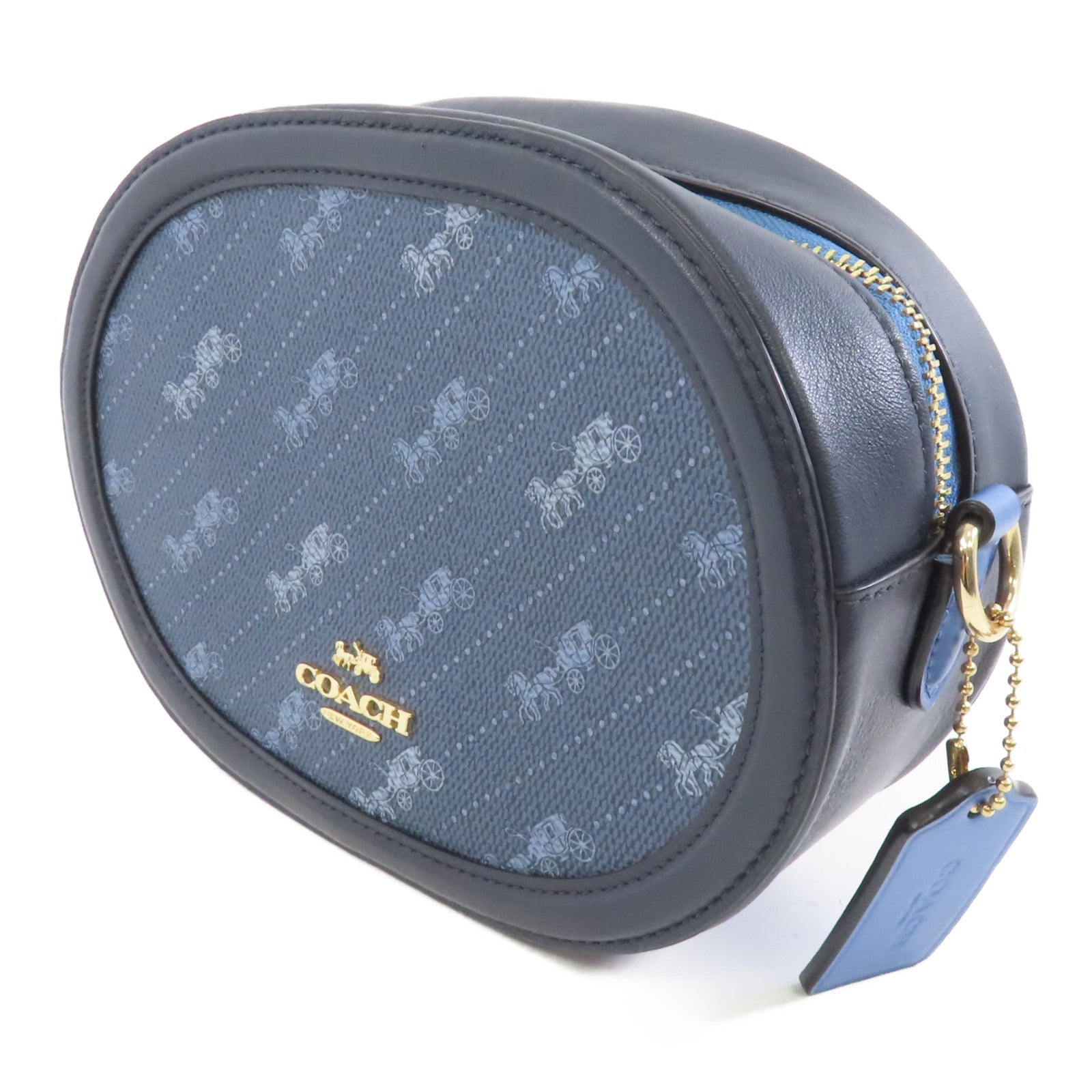 COACH 塗層帆布Shoulder Bag金扣肩背袋藍色