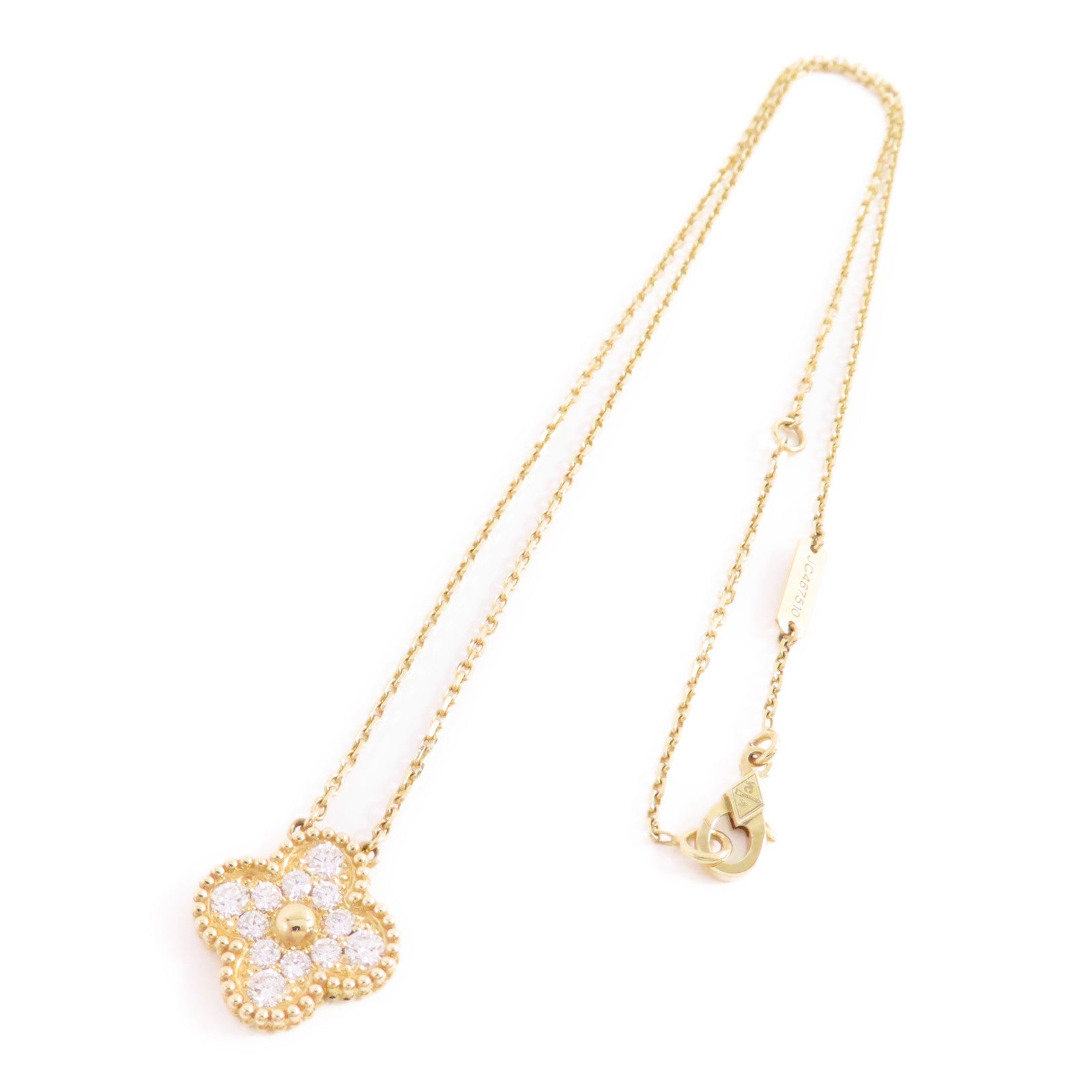 Van Cleef & Arpels 18K黃金/鑽石Vintage Alhambra Diamond Pendant Necklace項鏈