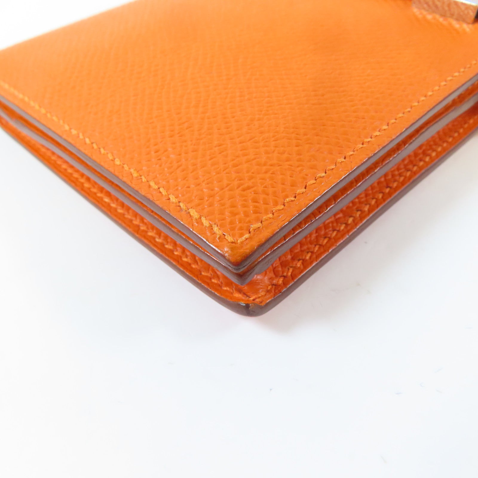 HERMES Epsom皮革Bearn Long Wallet折叠錢包經典橘色