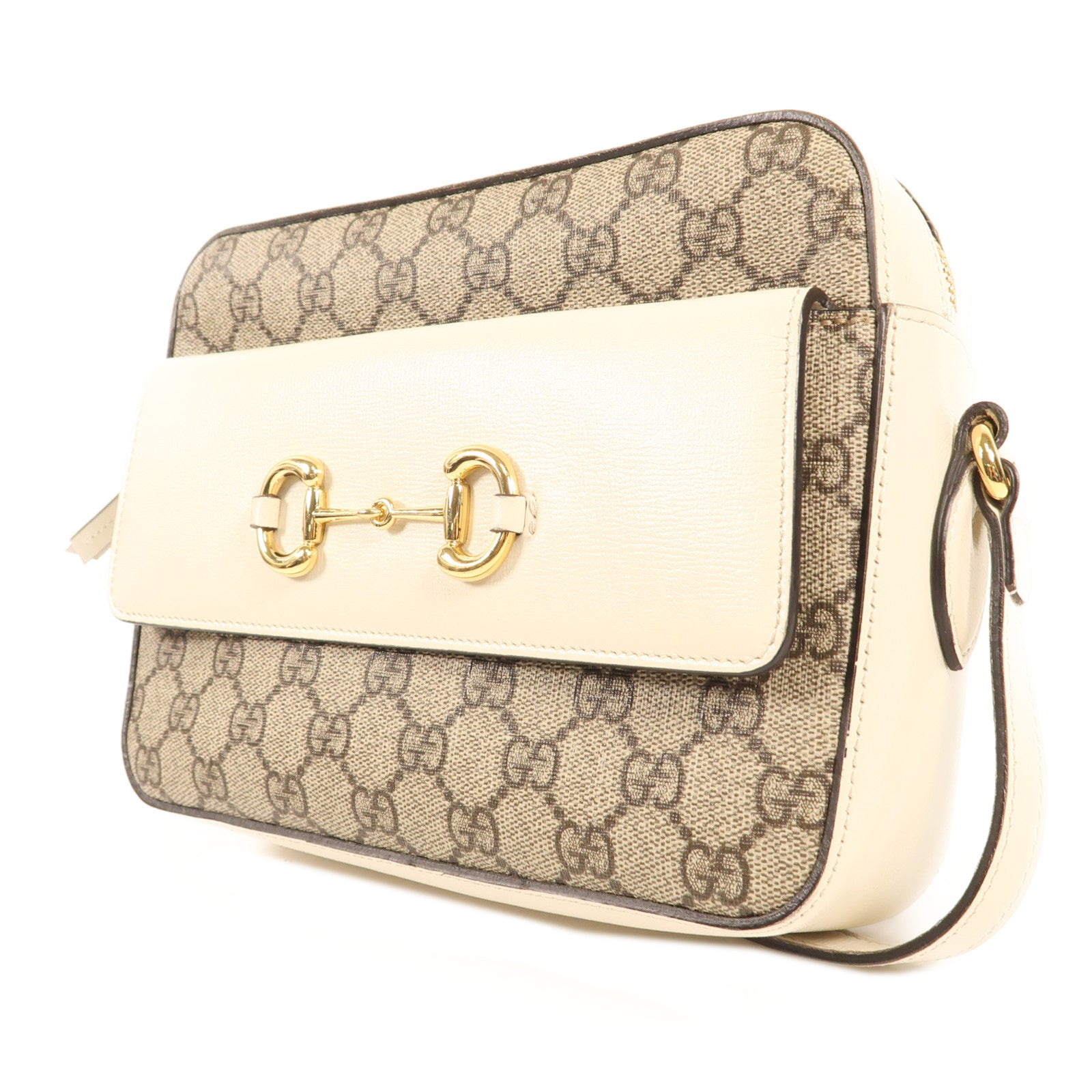 GUCCI 塗層帆布Horsebit 1955金扣肩背袋