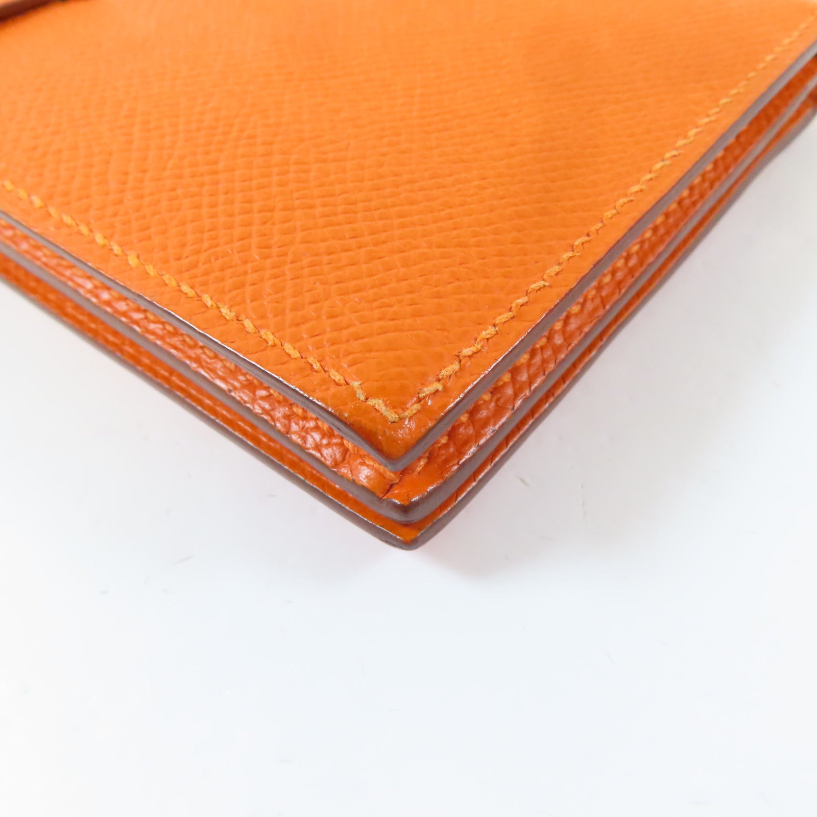 HERMES Epsom皮革Bearn Long Wallet折叠錢包經典橘色