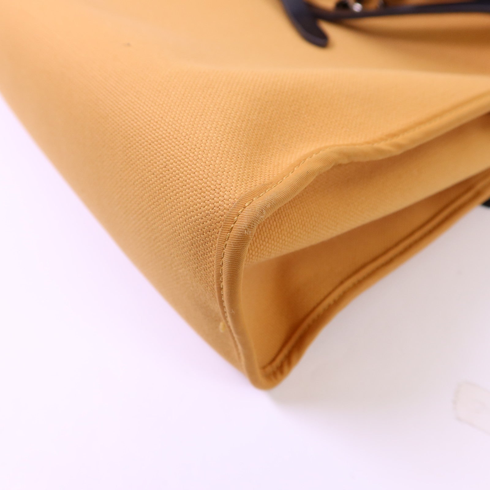 HERMES 帆布Herbag PM銀扣手挽肩背兩用袋Moutarde