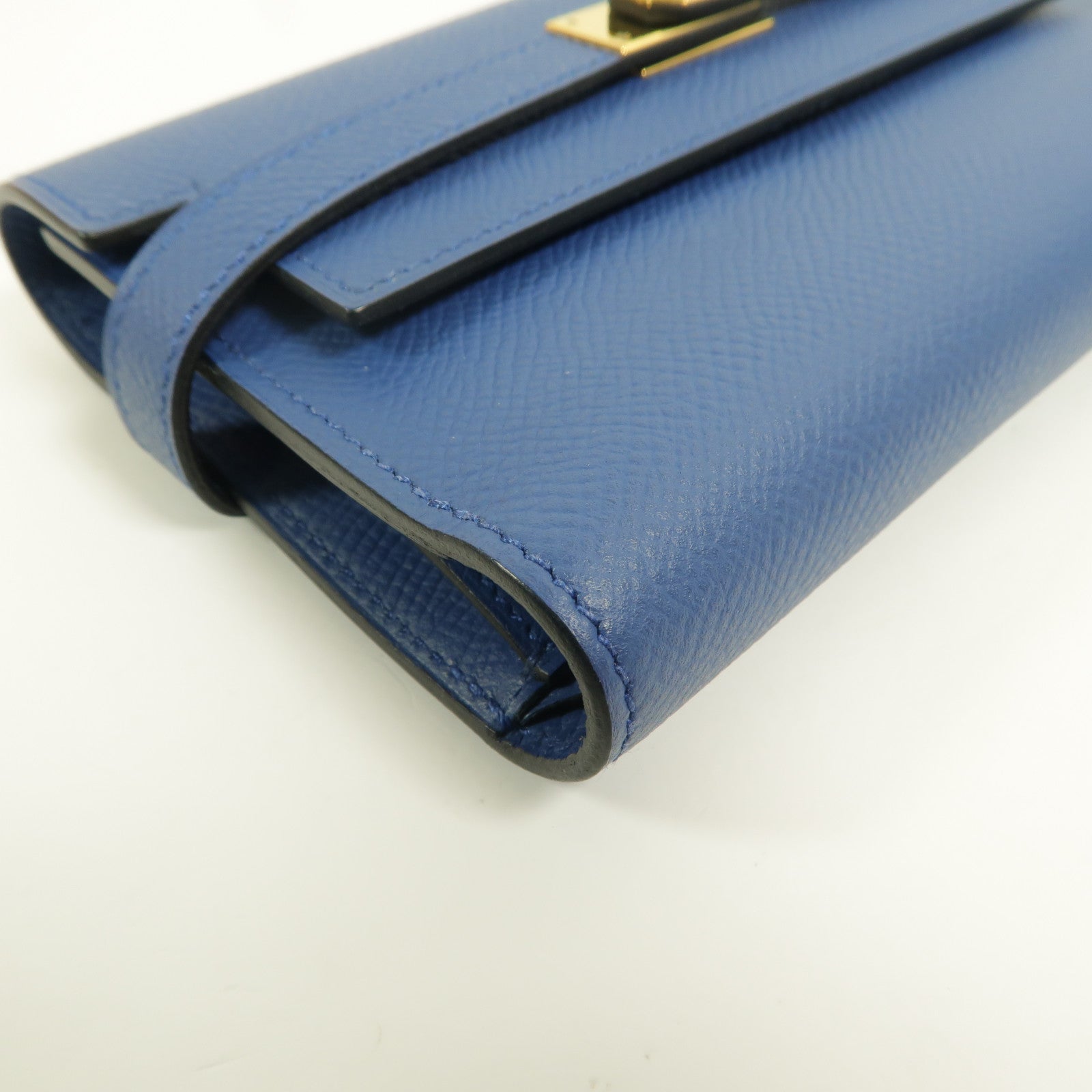 HERMES Epsom皮革Kelly Depliant Medium長錢包Bleu Agate