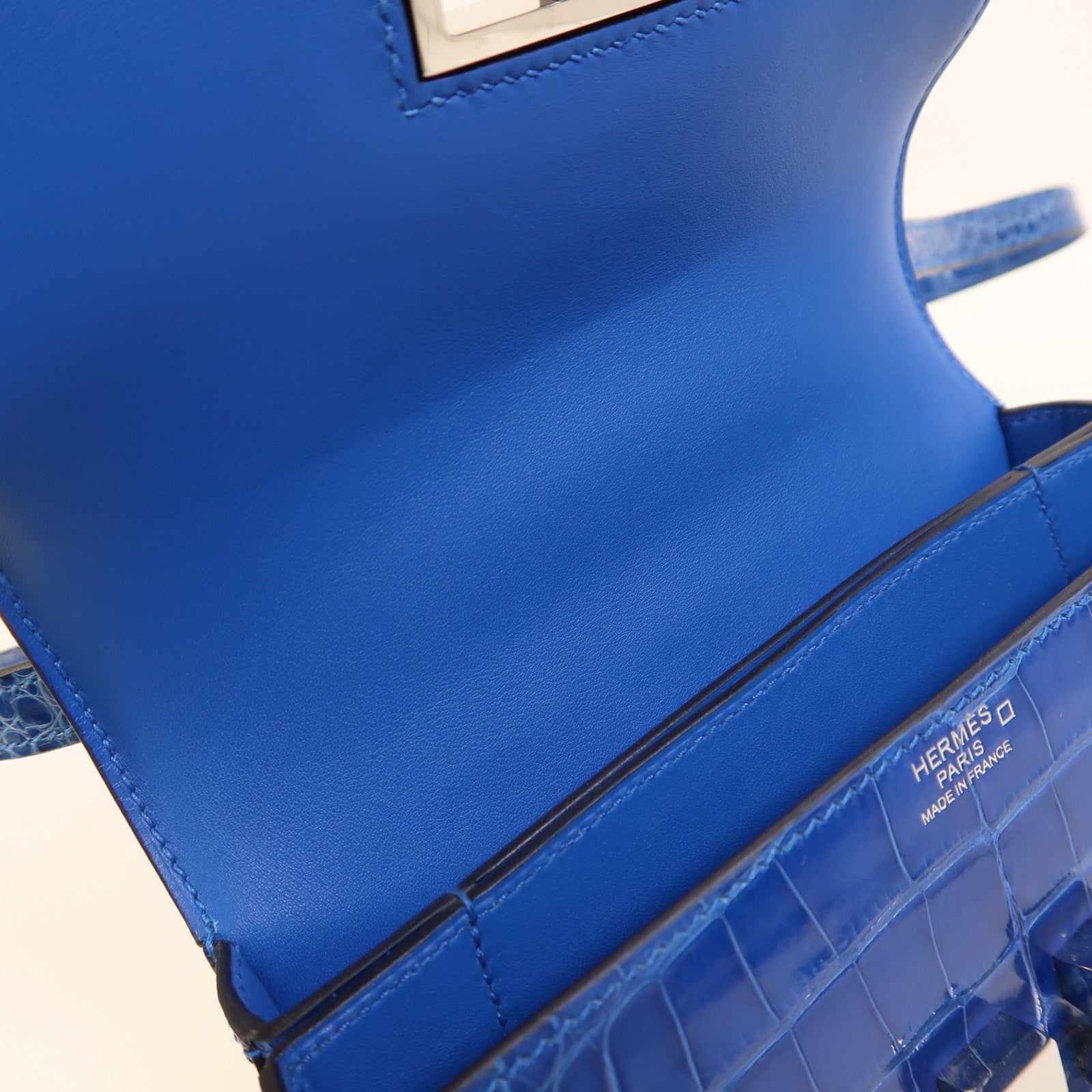 HERMES 鱷魚皮革Mini Mosaique銀扣肩背袋