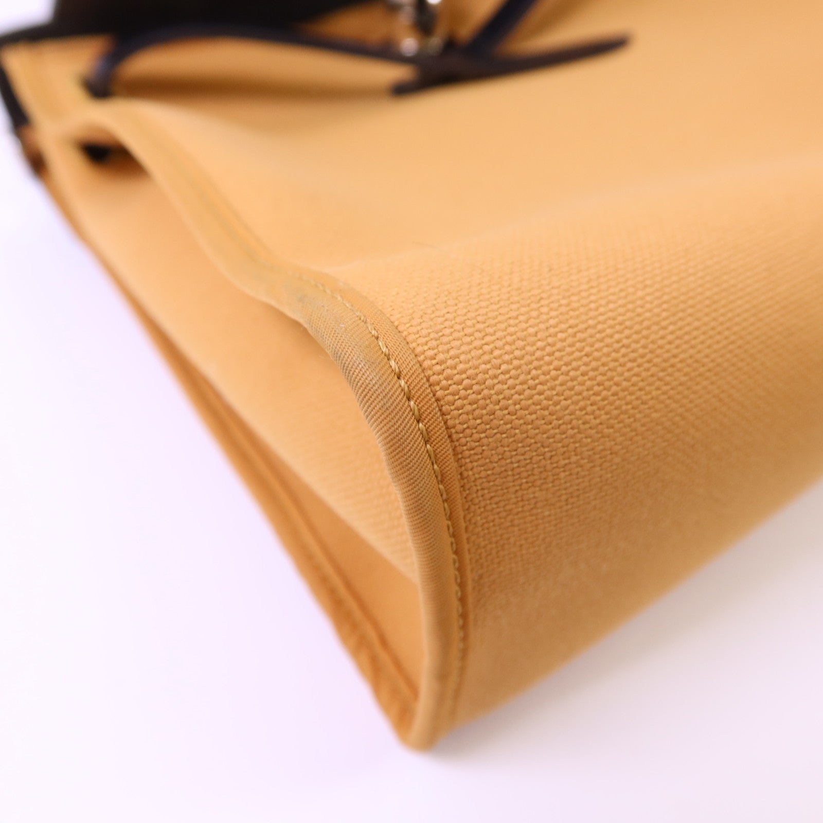 HERMES 帆布Herbag PM銀扣手挽肩背兩用袋Moutarde