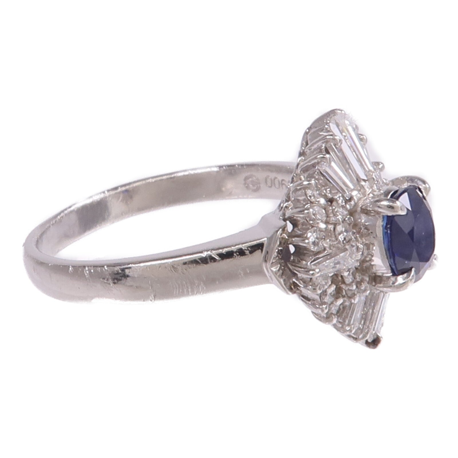 JEWELRY 【激減優惠】PT900鉑金Sapphire Diamond Ring藍寶石/鑽石戒指US#7.75