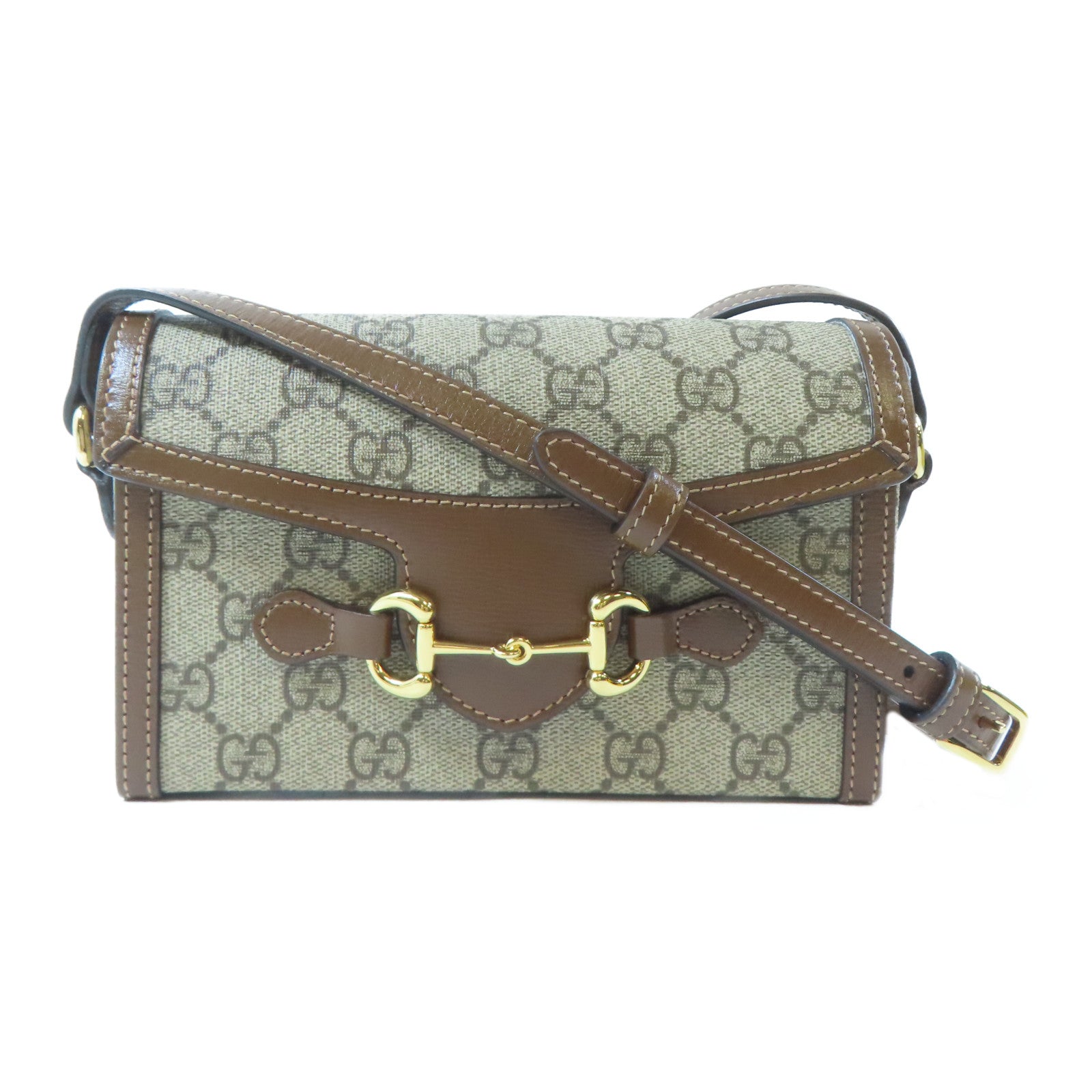 GUCCI 塗層帆布Horsebit 1955 Mini金扣肩背袋啡色