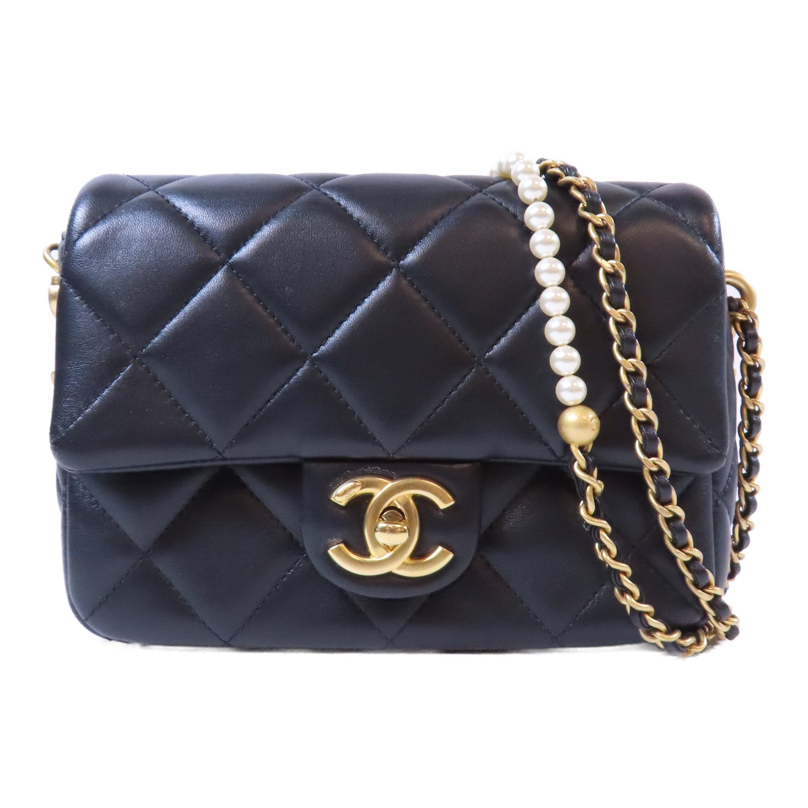 CHANEL 【激減優惠】菱格羊皮皮革Chain Shoulder金扣鏈帶肩背袋黑色