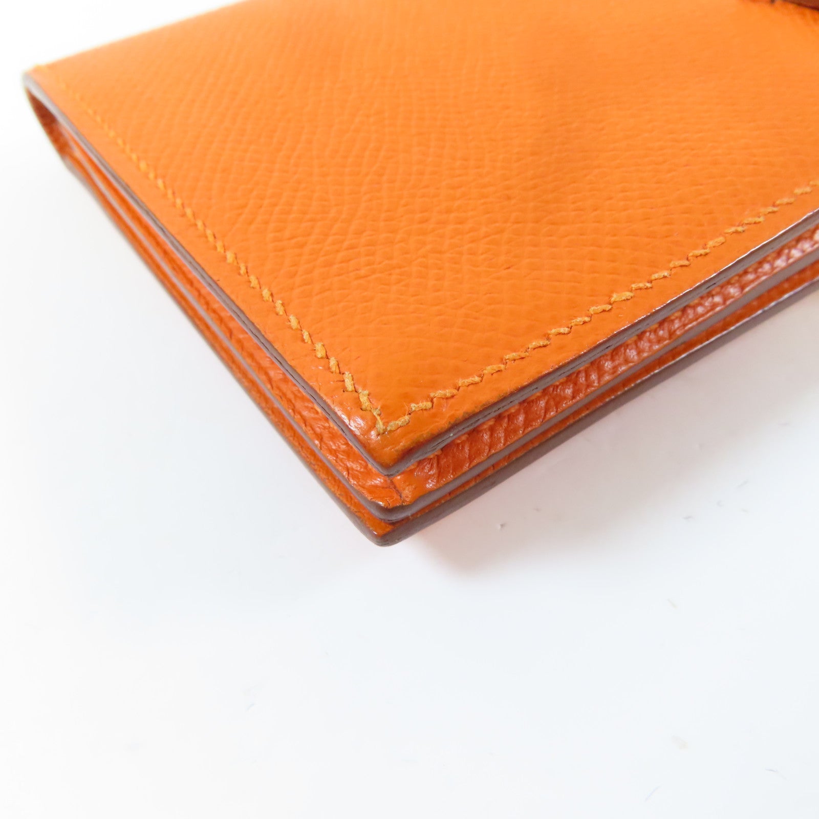 HERMES Epsom皮革Bearn Long Wallet折叠錢包經典橘色