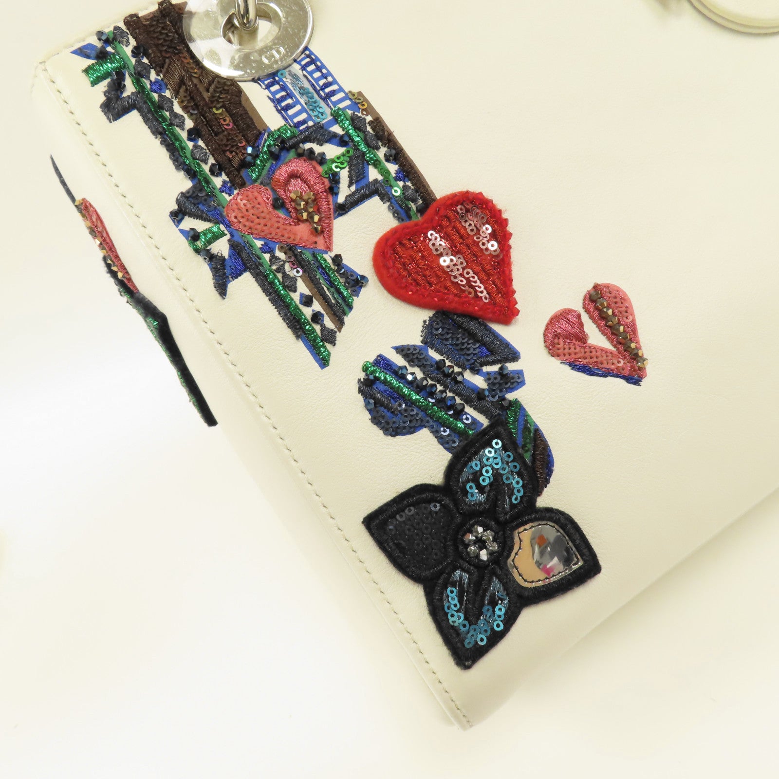 Dior 牛皮皮革Lady Dior銀扣肩背袋