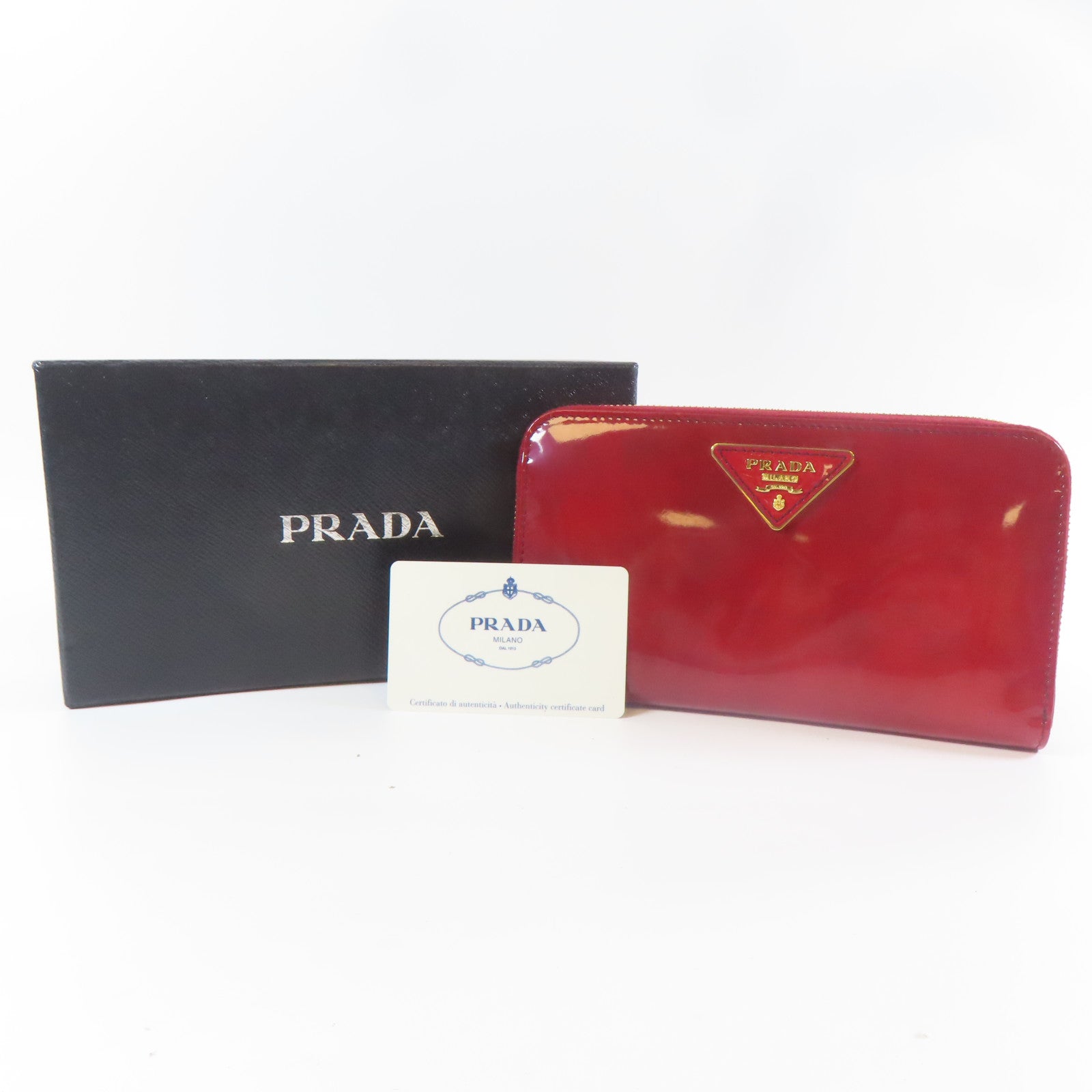 PRADA 【激減優惠】漆皮皮革Zipper Long Wallet金扣長錢包紅色