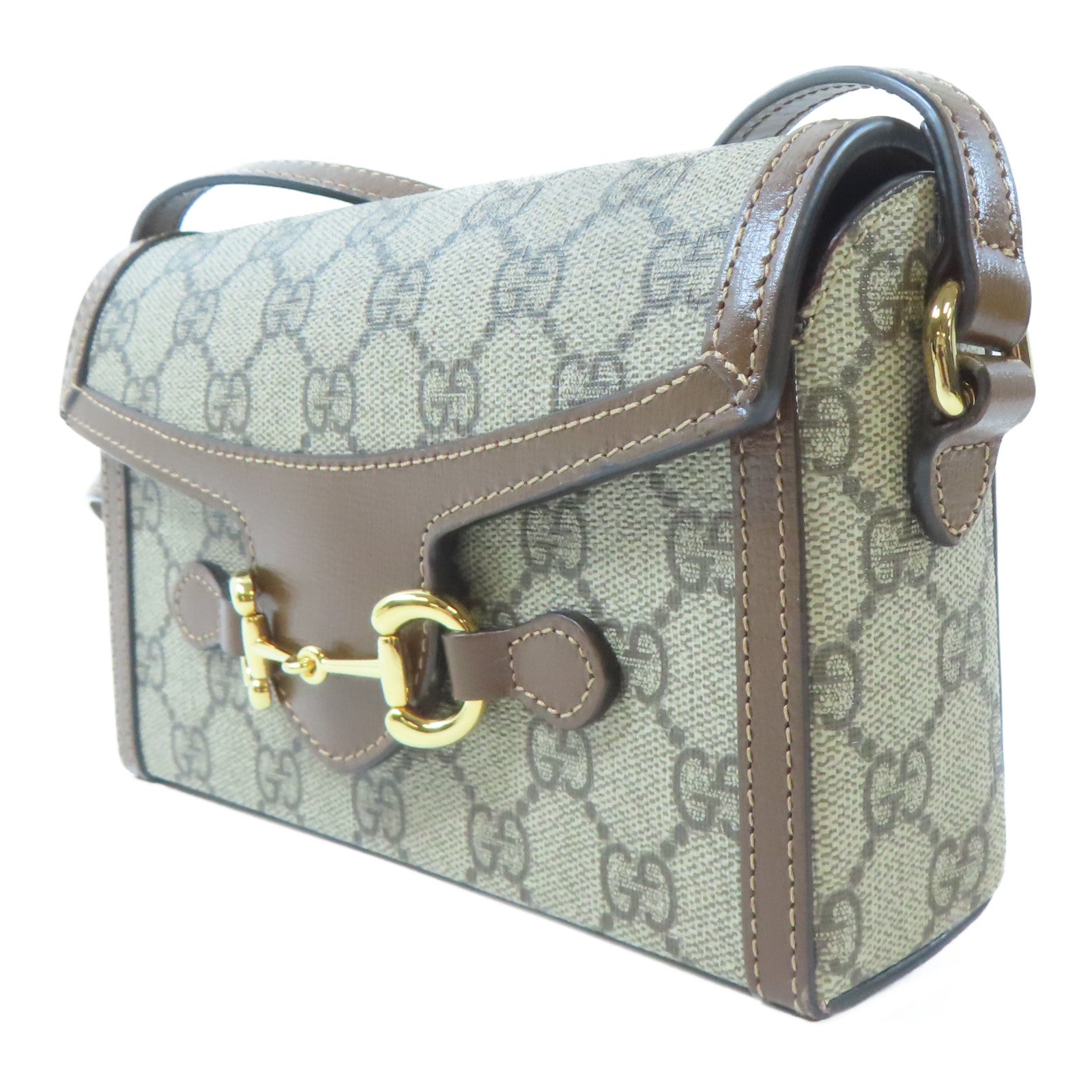 GUCCI 塗層帆布Horsebit 1955 Mini金扣肩背袋啡色