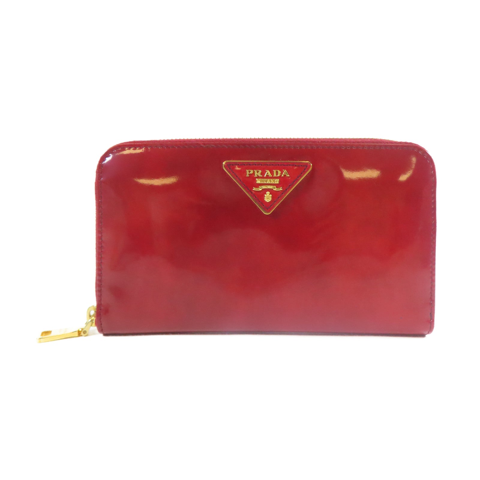 PRADA 【激減優惠】漆皮皮革Zipper Long Wallet金扣長錢包紅色