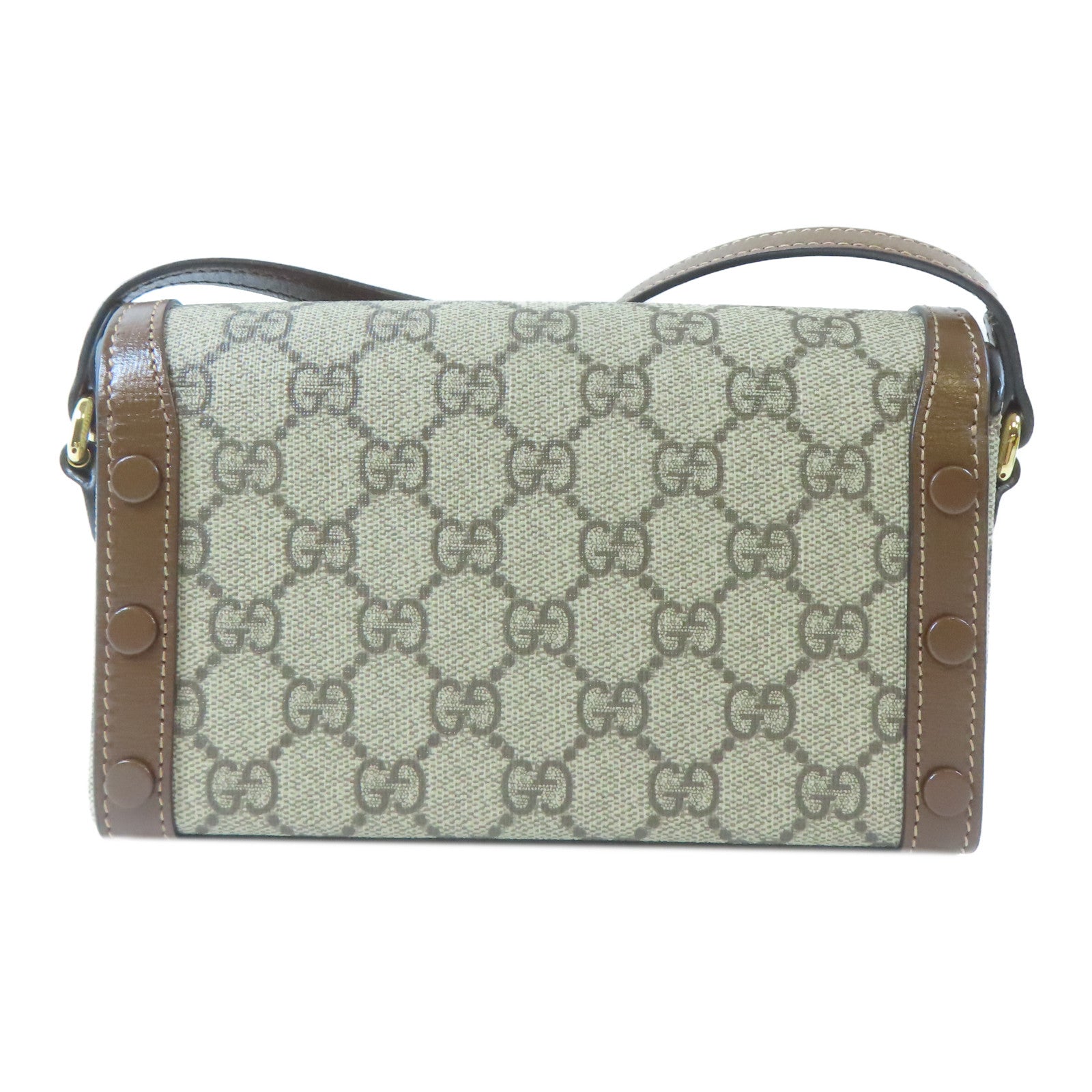 GUCCI 塗層帆布Horsebit 1955 Mini金扣肩背袋啡色