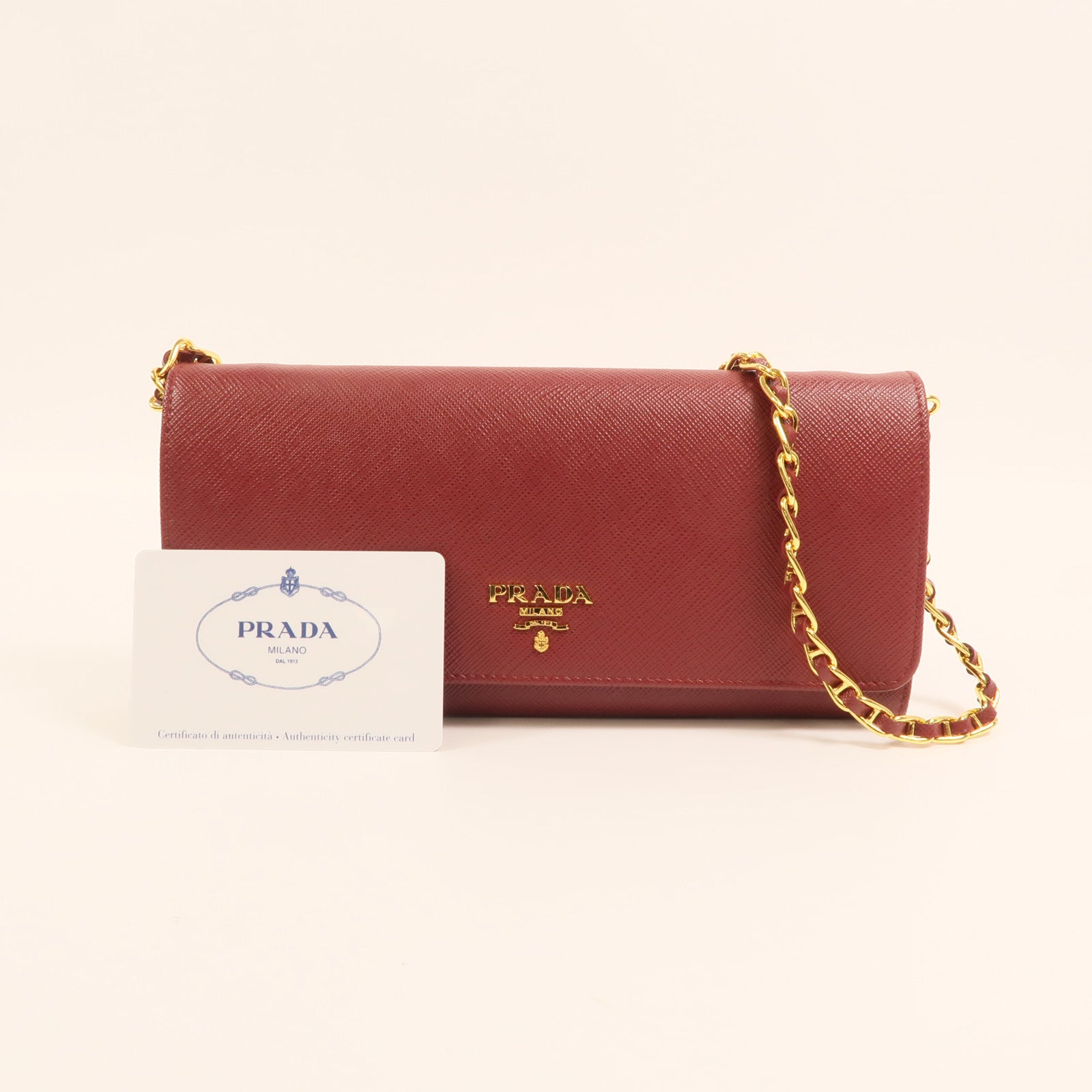 PRADA 牛皮皮革Chain Shoulder金扣鏈帶肩背袋