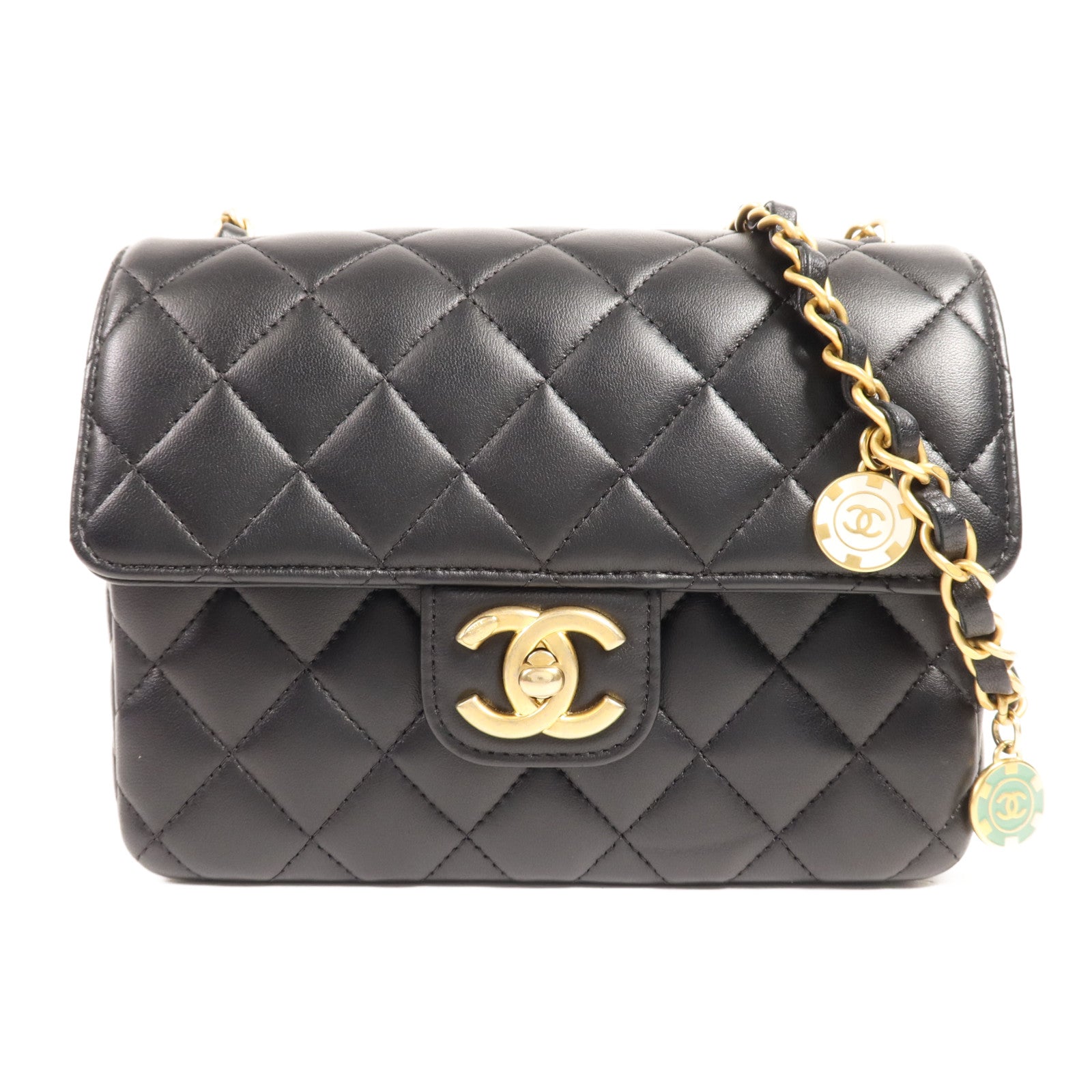 CHANEL 羊皮皮革Chain Shoulder金扣鏈帶肩背袋