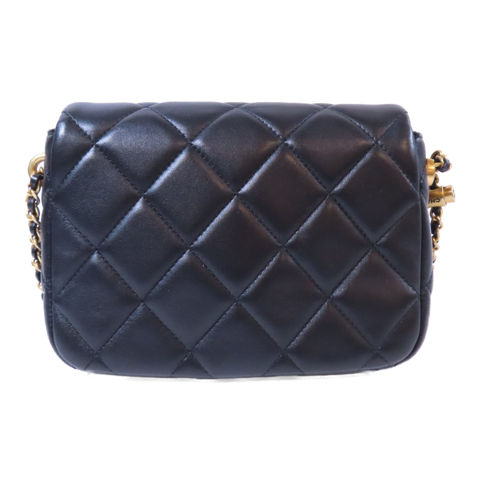 CHANEL 【激減優惠】菱格羊皮皮革Chain Shoulder金扣鏈帶肩背袋黑色