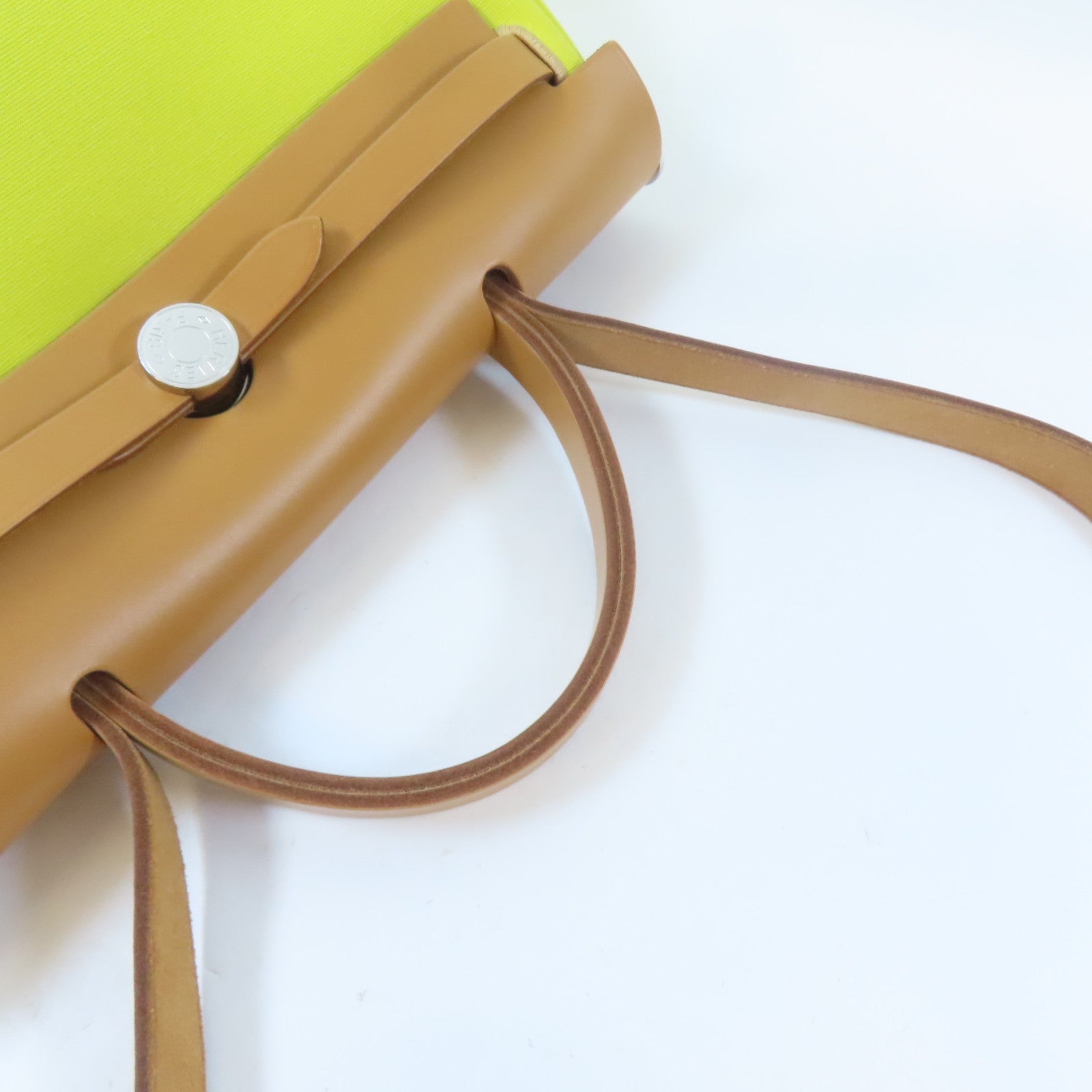 HERMES 帆布Herbag PM銀扣手挽肩背兩用袋黃色