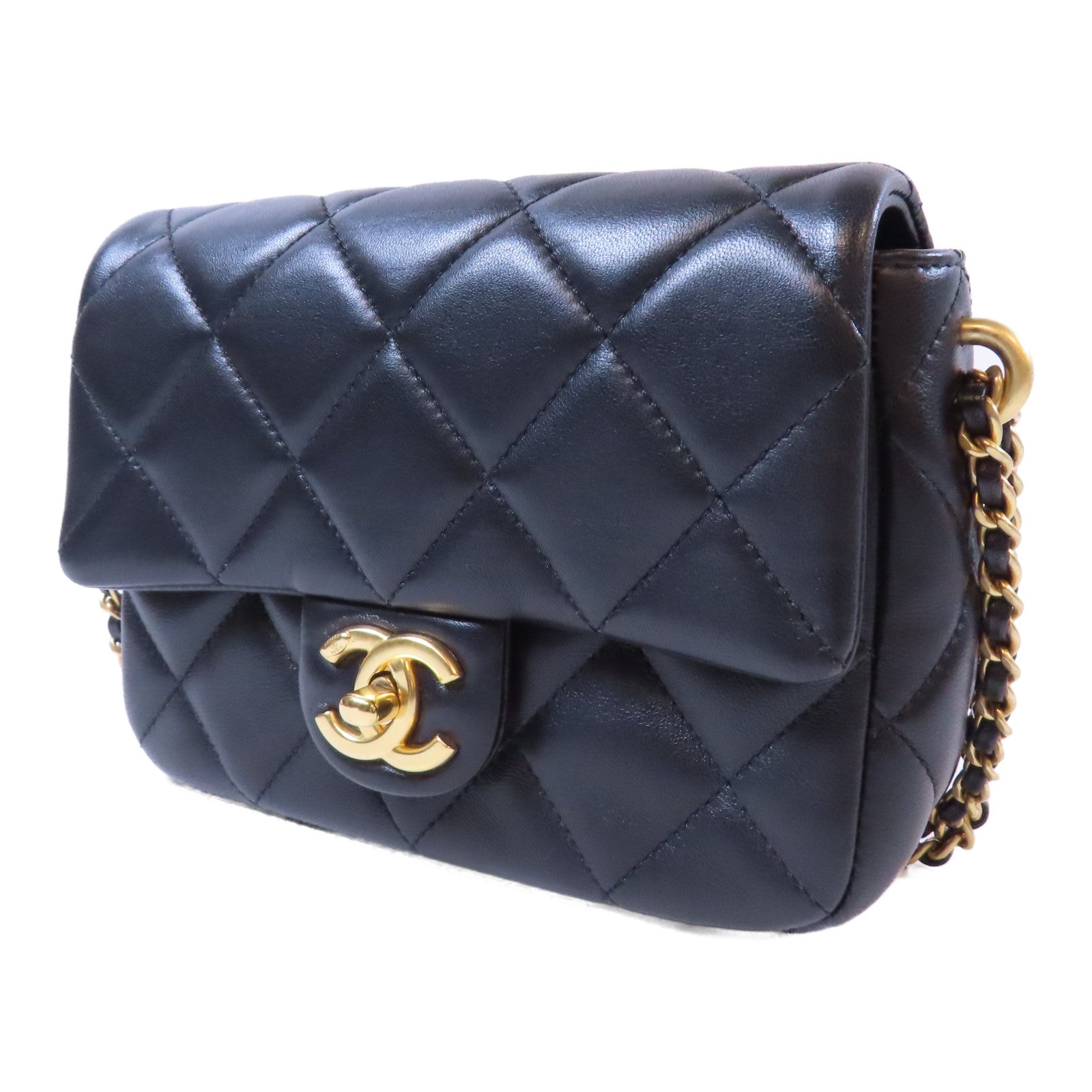 CHANEL 【激減優惠】菱格羊皮皮革Chain Shoulder金扣鏈帶肩背袋黑色