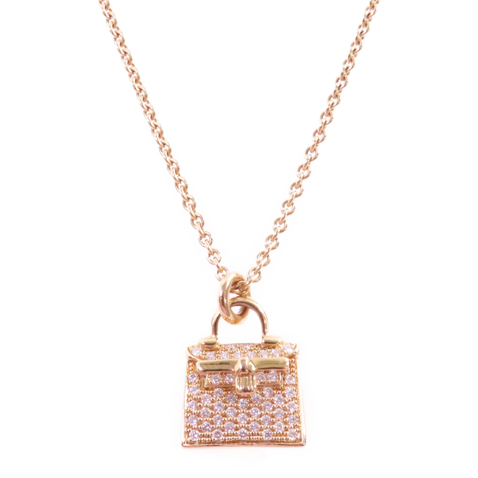 HERMES 【激減優惠】18K玫瑰金/鑽石Diamond Kelly Pendant Necklace金扣項鏈