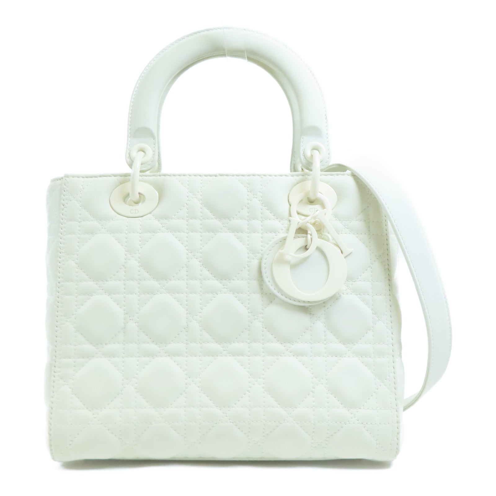 Dior CD Lady Dior 2 Way Shoulder Handbag M0565ILOI Calfskin White